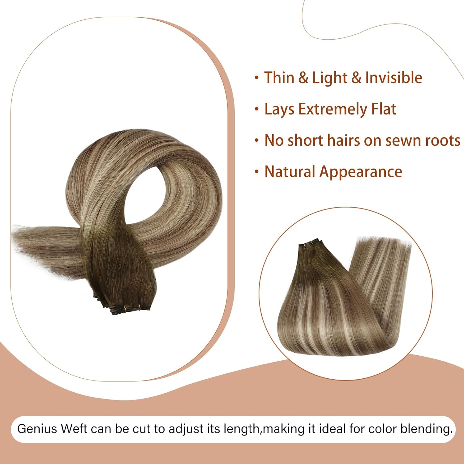 Full Shine Weft Hair Extensions Human Hair 20 Inch Hand Tied Hair Extensions Real Human Hair 60G Blonde Sew In Extensions For Women Hair Extension Wefts Human Hair - Image 4