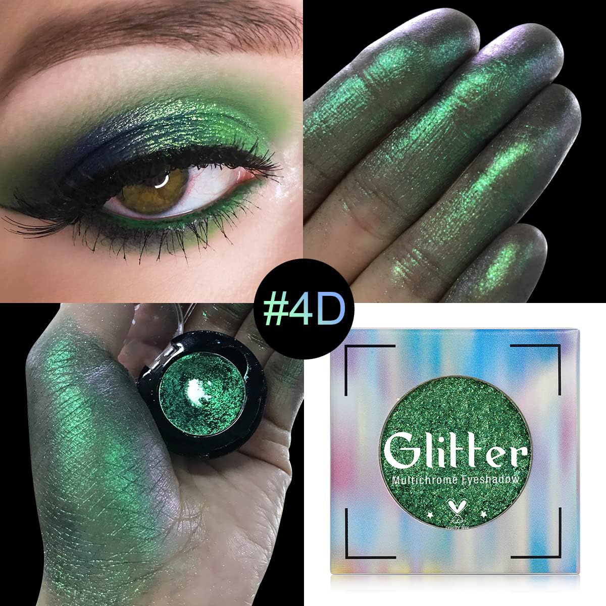 Green Eyeshadow Shimmery, Highly Pigmented Metallic Eye Glitter, Long Lasting Forest Green Sparkly Duo Chrome Eyeshadow Palette, Smooth Chameleon Glitter Eye Shadow for St Patrick’s Day, Talc Free#4D - Image 2