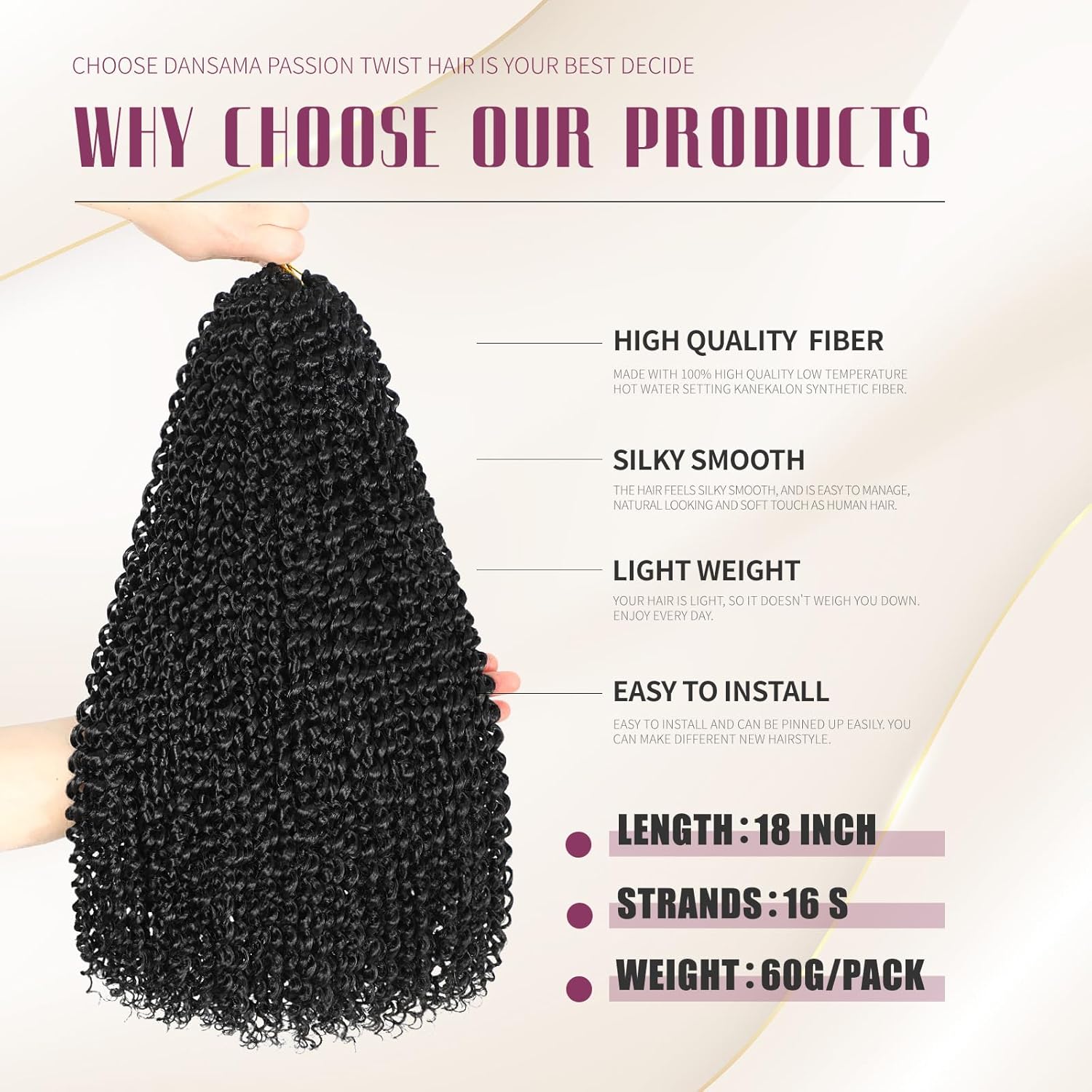 Dansama Passion Twist Hair Water Wave Crochet Hair for Black Women, Long Bohemian Braiding Hair for Boho Locs, Faux Locs, Butterfly Style Crochet Braids Hair Extensions (18inch, 1B, Economy Pack) - Image 3