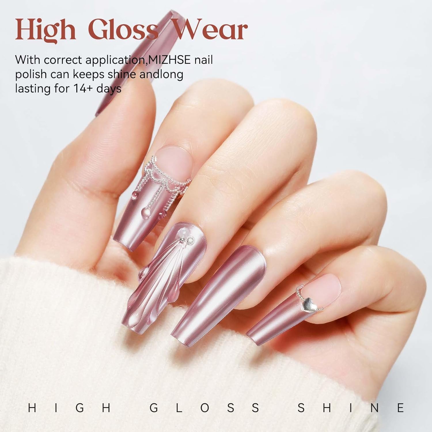 MIZHSE Pink Mirror Nail Polish, Quick Dry Metallic Nail Polish, Air Dry Fast Chrome Nail Lacquer Bright Color Oil-based Nail Art Manicure DIY Home - Image 4