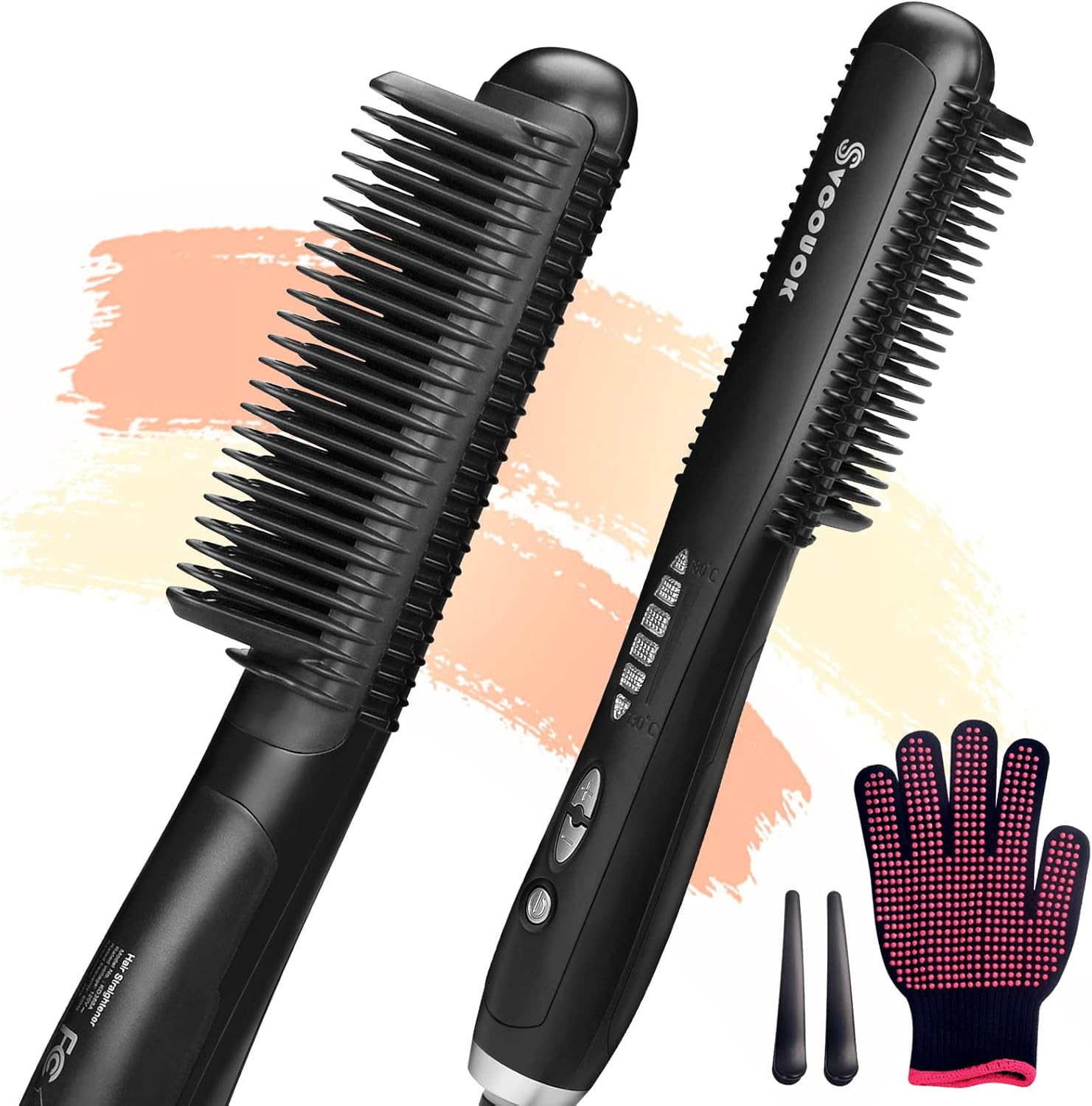 Ceramic Hair Straightener for Black Hair - Anti-Scald Design with 6 Temp Settings & Auto Shut Off, Salon-Quality Heat Protectant Styling Tool (Black)