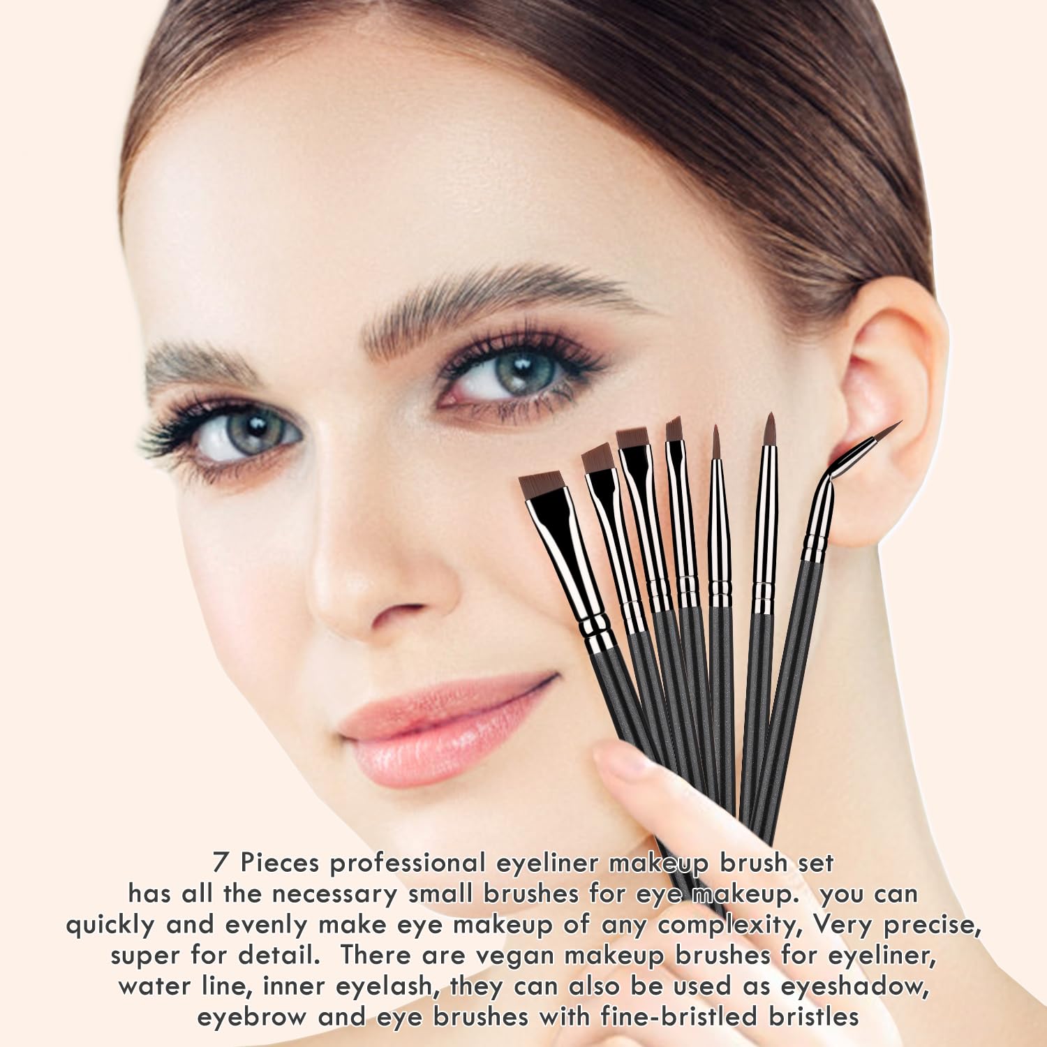 KINGMAS 7pcs Eyeliner Brush Set, Angled Flat Gel Eye Liner Makeup Brushes, Ultra Thin Liner Brush, Fine Point Eyeliner Brushes for Women Girls - Image 6