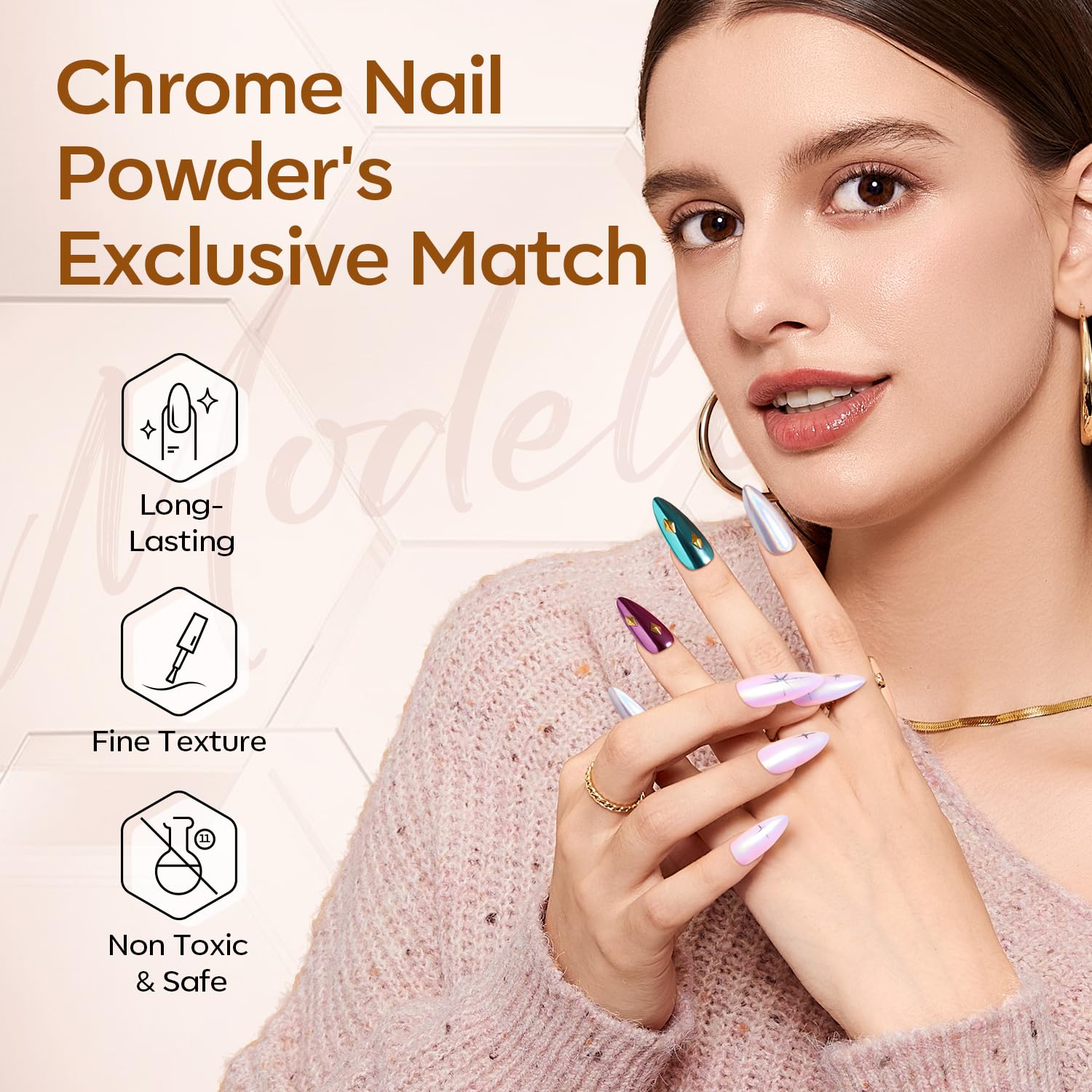 modelones Gel Top Coat for Chrome Nail Powder, Mirror Shiny Clear Chrome Top coat No Wipe Long Lasting Soak Off Nail Lamp High Gloss Chrome Top Coat Gel Nail Polish for Home DIY and Nail Salon - Image 7