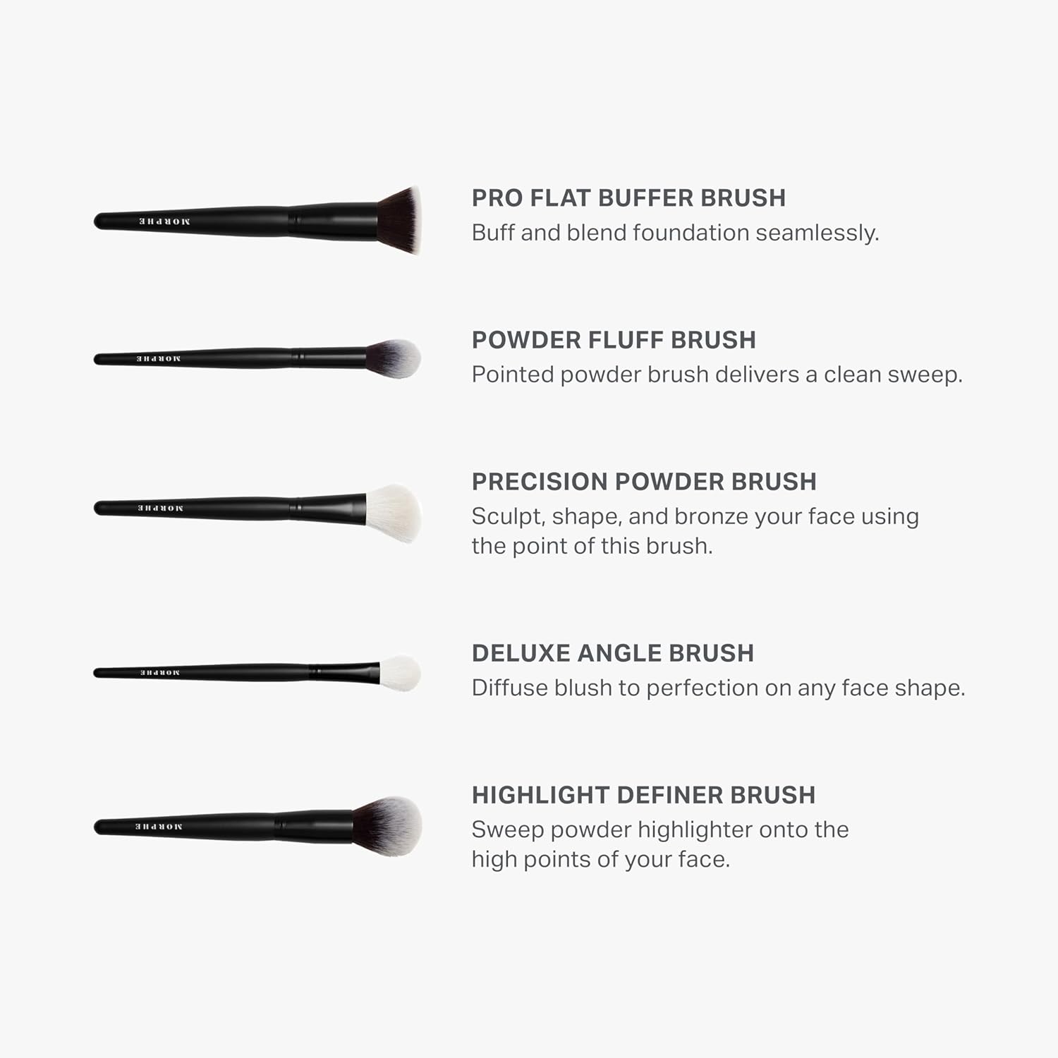 Morphe Face The Beat Makeup Brushes - 5 Piece Makeup Brush Set with Foundation, Blush, Contour & Blending Brushes - Made with Synthetic Bristles & Includes Makeup Brush Case (5 Count) - Image 3