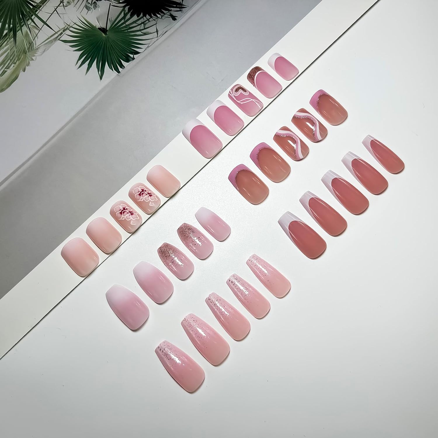 6 Packs (144 Pcs) Press on Nails Medium - Jsiallye Pink Gradient Press on Nails Square Coffin, Glue on with Nail in 12 Sizes - 24 Fake Nails Kit, French Tip Stick on Nails for Women - Image 7
