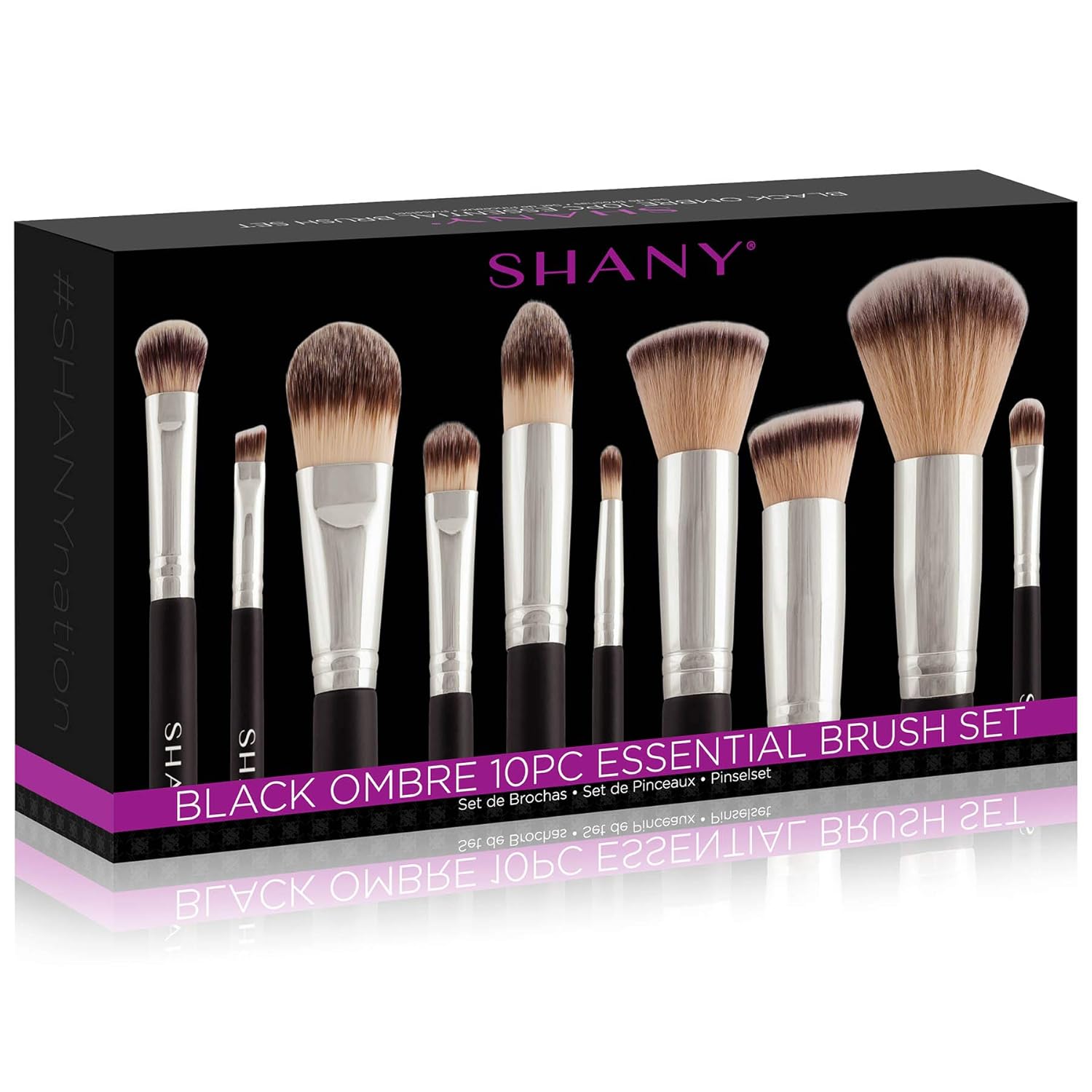 SHANY Makeup Brushes Black OMBRE Pro 10 Piece Essential Professional Makeup Brush Set - Foundation Powder Concealers Eye Shadow Brushes with Black Makeup Brush Travel Case - 10PC - Image 2