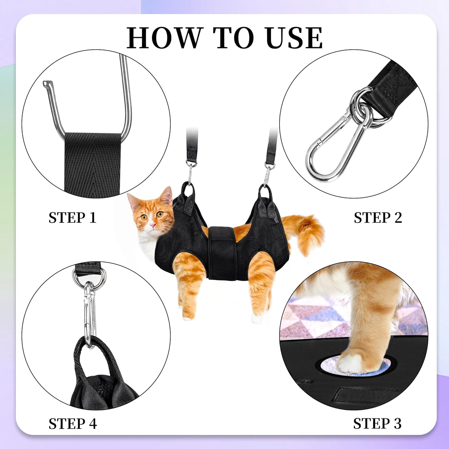 PatiencET Cat Grooming Hammock Pet Hammock Cat Nail Clipper Hammock for Nail Trimming Dog Sling for Nail Clipping Dog Hanging Harness (Black XS) - Image 4