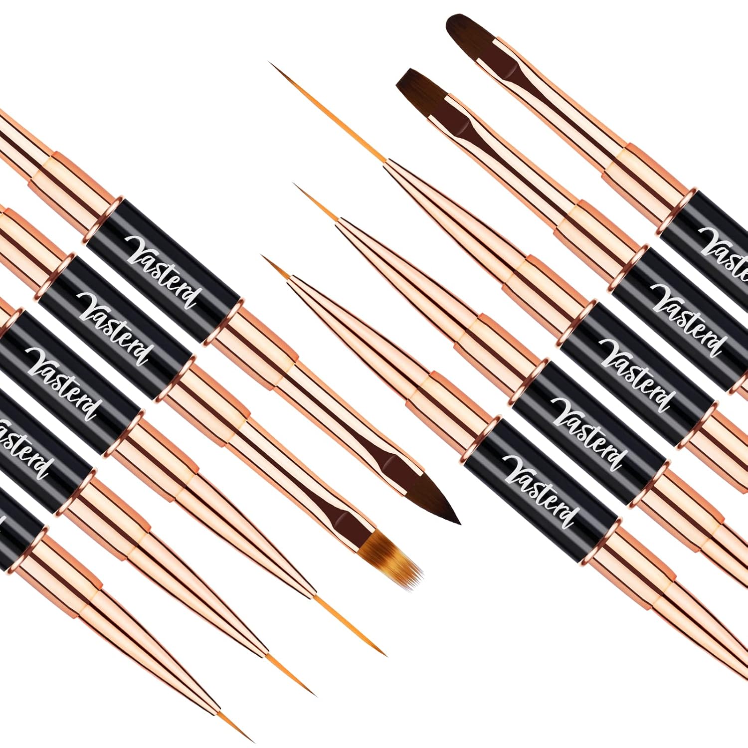 Yasterd Nail Art Brush Set Professional- 5pcs Double-Ended Nail Art Brushes for Long Lines, Thin Liner brush for Nails Detail, Nail Design Brush Ombre Brush 3D Brush Kits for Gel Polish Acrylic Nail Drawing - Image 3