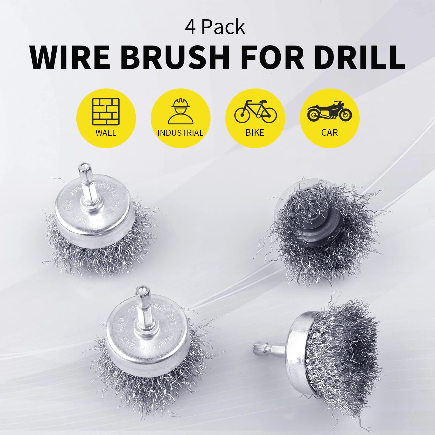 2 Pack WENORA Wire Brush Set for Drill, 1/4 Inch Hex Shank, 0.010 Inch Coarse Carbon Steel Drill Brush, Rust Removal - 2 Inch - Image 3