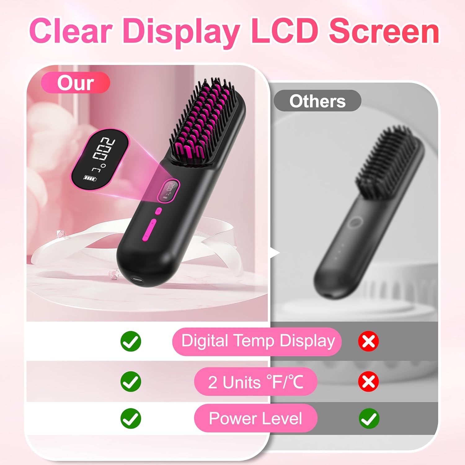 Portable USB Rechargeable Black Cordless Hair Straightener Brush for Women Anti-Scald - Image 6