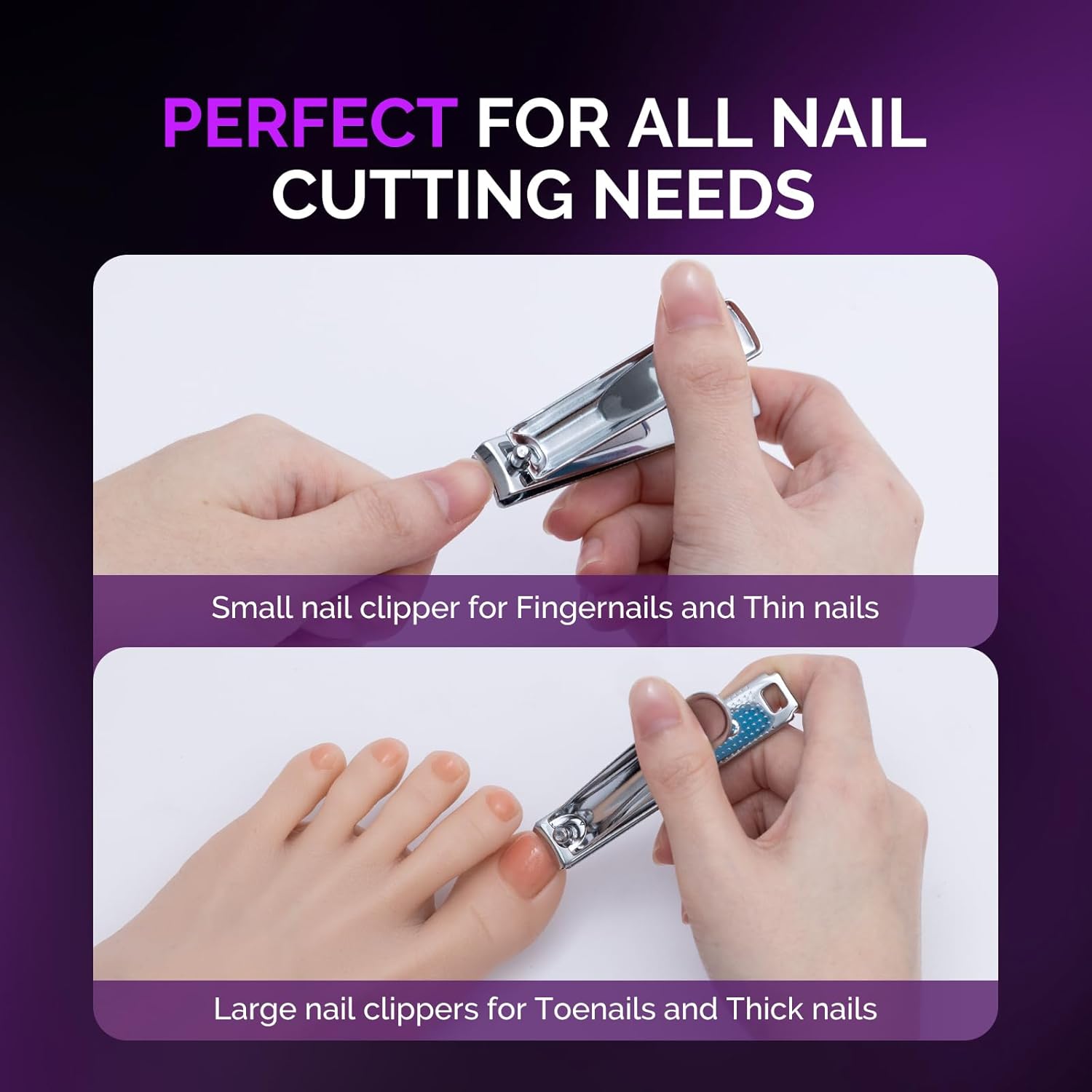 MelodySusie Nail Clippers Set, 2 in 1 Toenail Clippers Nail Clippers for Women, Ultra Sharp Stainless Steel Fingernail Nail Clippers for Men, Nail Cutter, Gifts for Women Men, Purple - Image 7