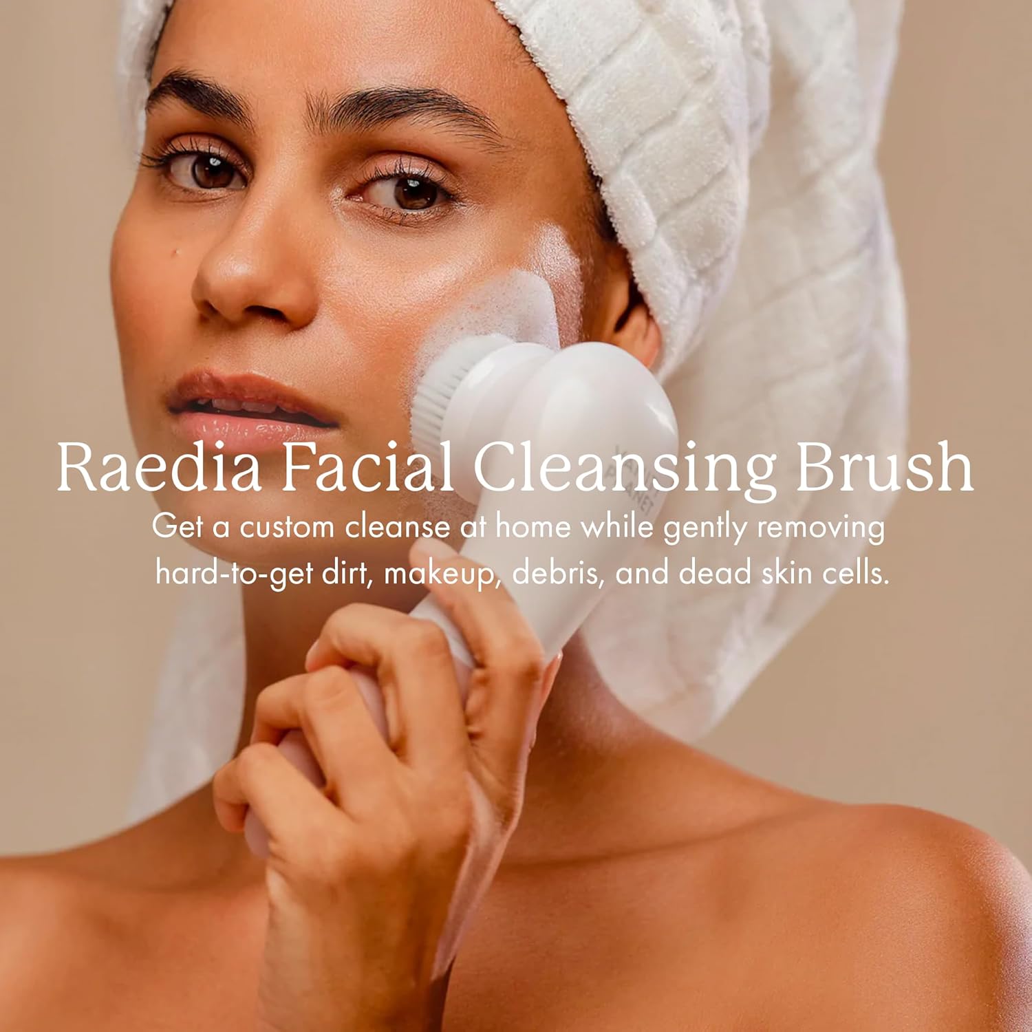 Raedia Handheld Facial Cleansing Brush with 4 Interchangeable Brush Heads by Vanity Planet - Lightweight Daily Cleansing Brush for Glowing Skin - Water Resistant Face Exfoliator - Warm Grey - Image 2
