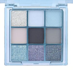 Go Ho 9 Colors Light Blue Grey Black Silver Powder Eyeshadow Palette,Matte&Shimmer&Glitter Eyeshadow Makeup Palette,Waterproof Daily Shades Eye Shadow Make up,14