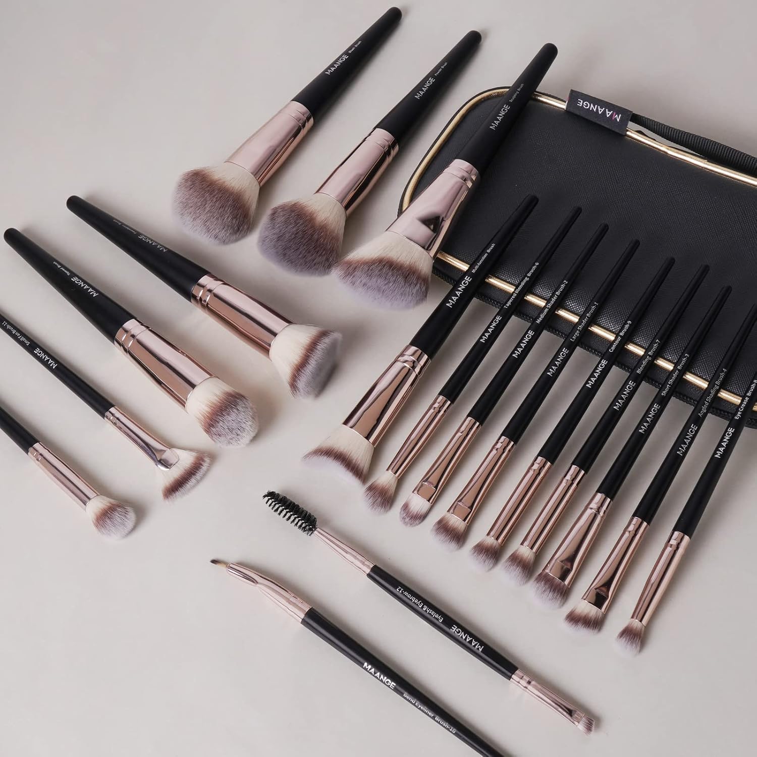 Makeup Brushes with Case, MAANGE 18 Pcs Professional Makeup Brush Set Premium Synthetic Face Kabuki Brush Kit Foundation Blush Powder Eyeshadow Brushes Set Christmas Gift(Coffee) - Image 5