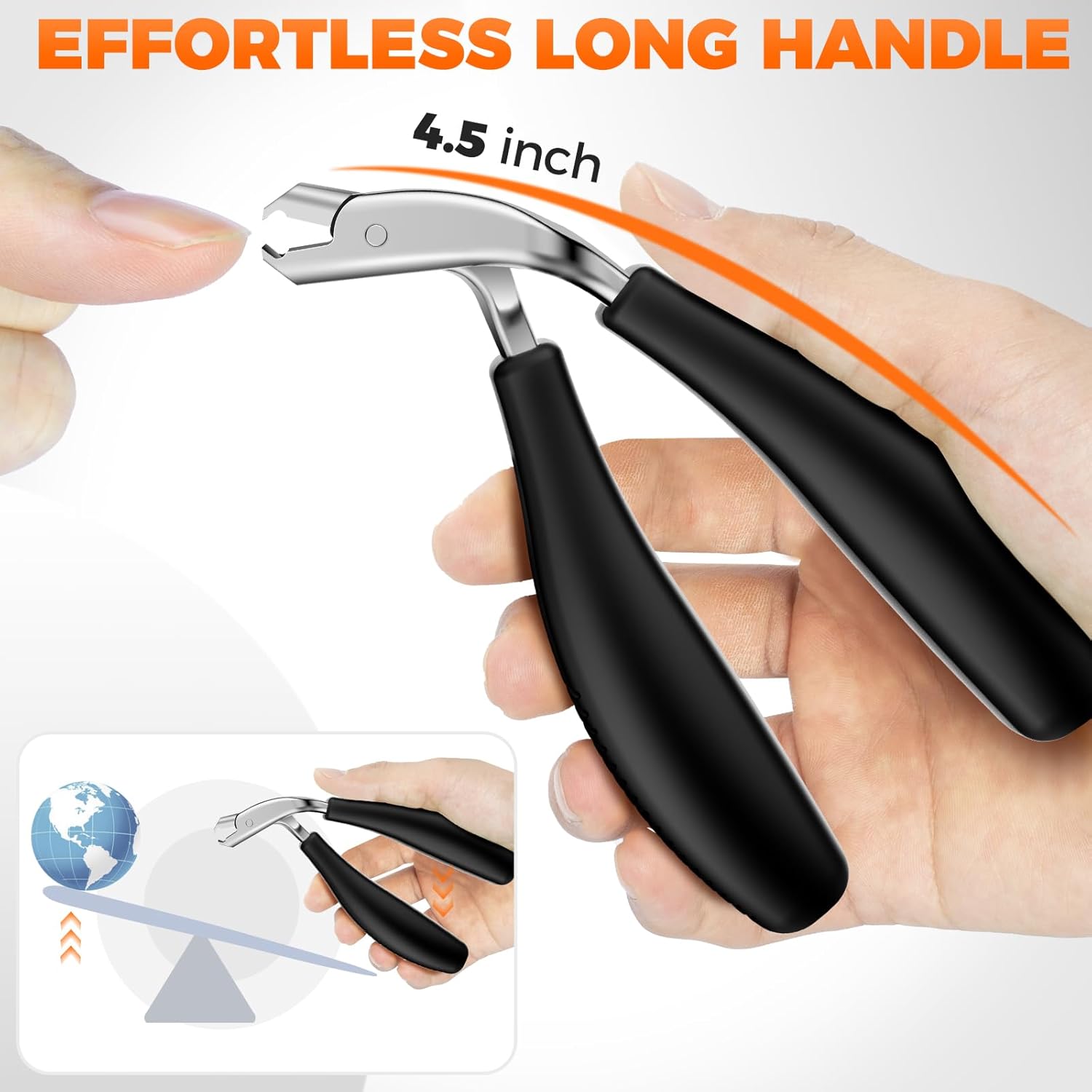 Angled Head Toe Nail Clippers for Thick Nails for Seniors, Straight Large Nail Clippers for Men with Catcher, Heavy Duty Toenail Clippers for Thick Toenails with Ergonomic Long Handle - Image 3