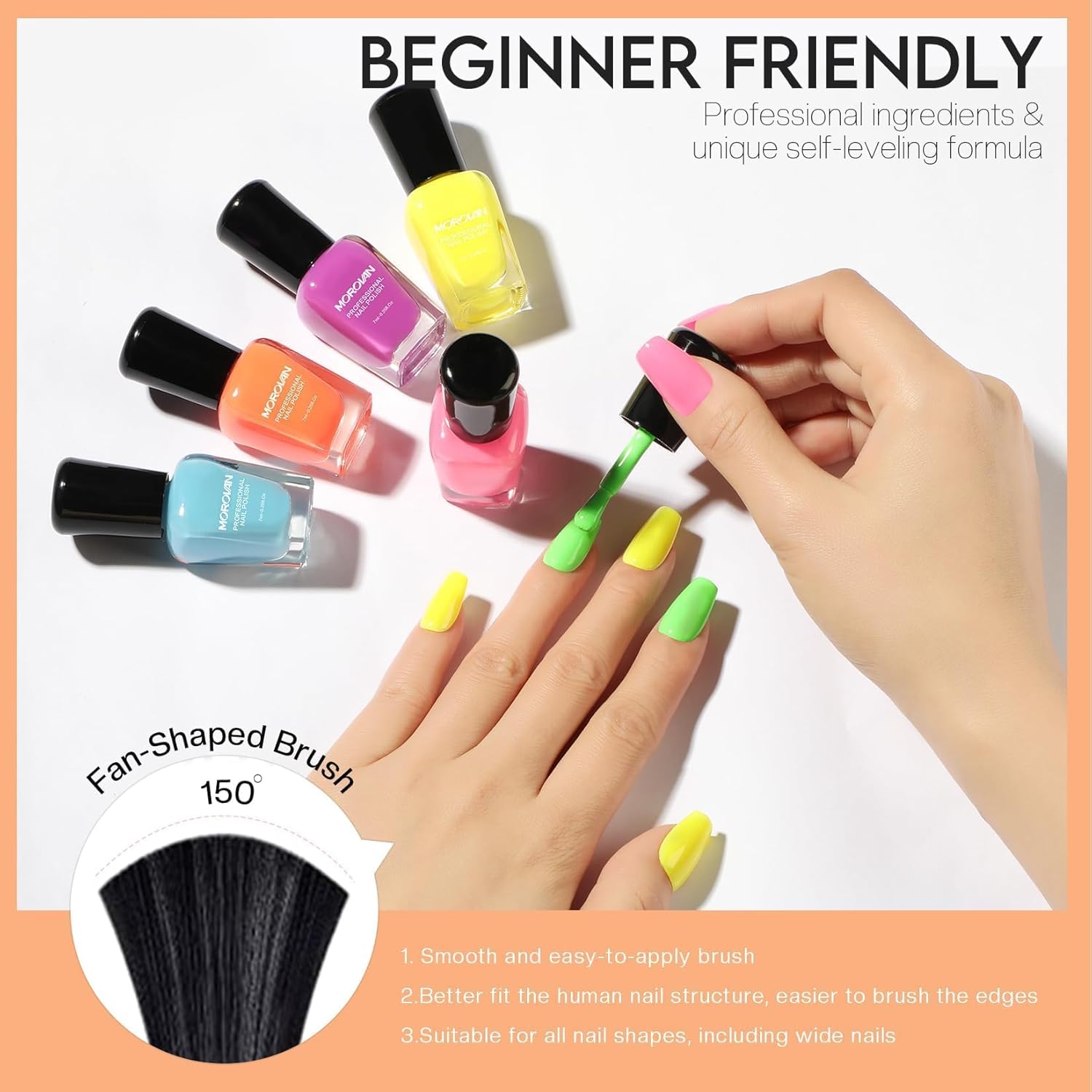 Morovan Nail Polish Set Fingernail: Neon Quick Dry 6 Bright Colors Rainbow Nail Polish Kit Regular Finger Nail Polish Pack Summer 0.25oz Glossy Nail Polish Gifts for Women - Image 5