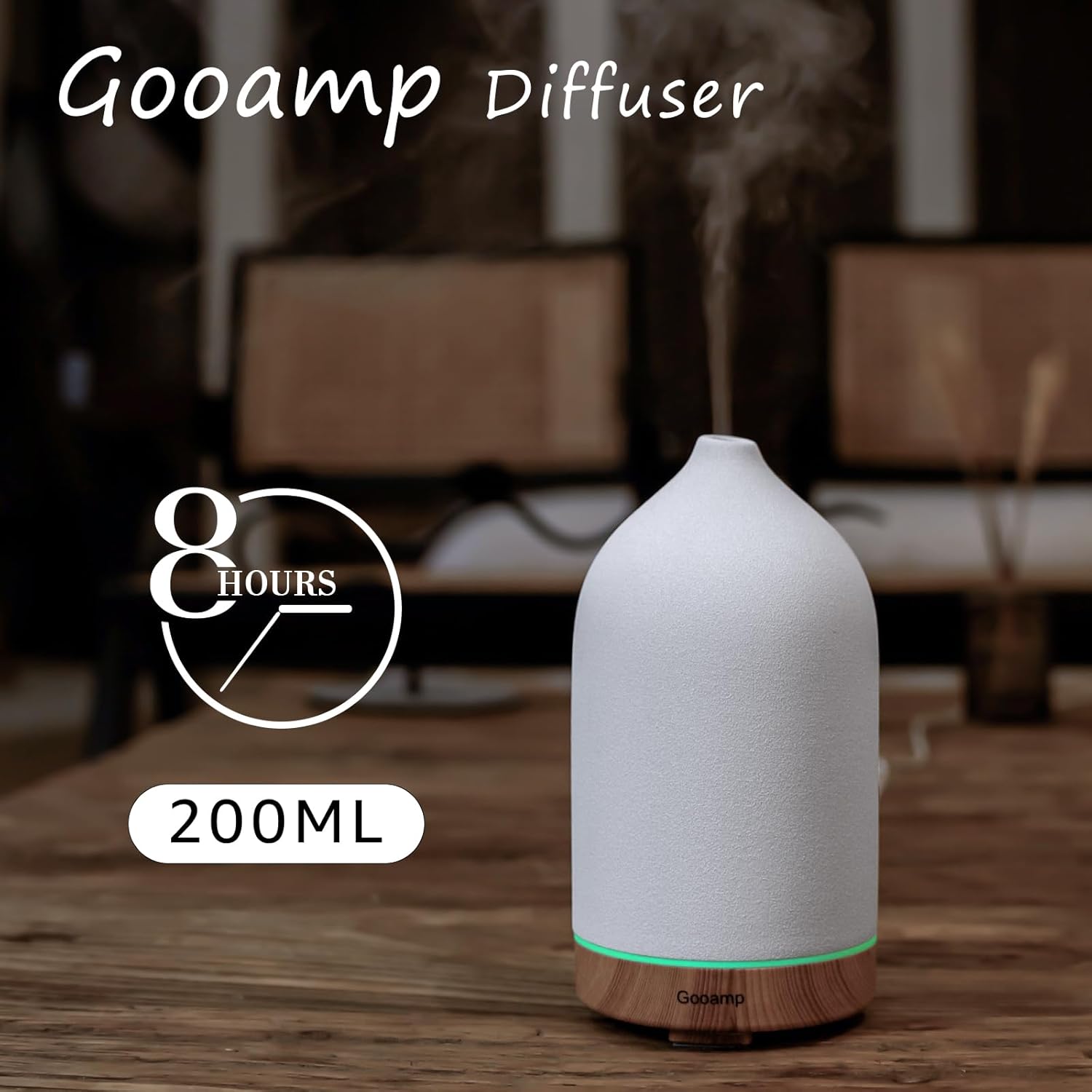 200ML Ceramic Essential Oil Diffuser - Ultrasonic Aromatherapy & Humidifier with 7-Color LED Lights, Auto Shut-Off, Wood Grain Base, 1H/3H/6H Timer | Scent for Home, Office, Yoga - Image 3