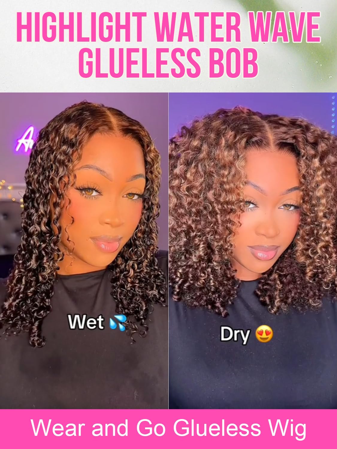 ORIGINAL QUEEN Highlight Blonde Wear and Go Glueless Wigs Human Hair Pre Plucked Pre Cut, 5x7 OQ Hair Glueless Wigs 4/27 Water Wave Short Curly Bob Wig Human Hair for Women 4/27 Color 12Inch - Image 7