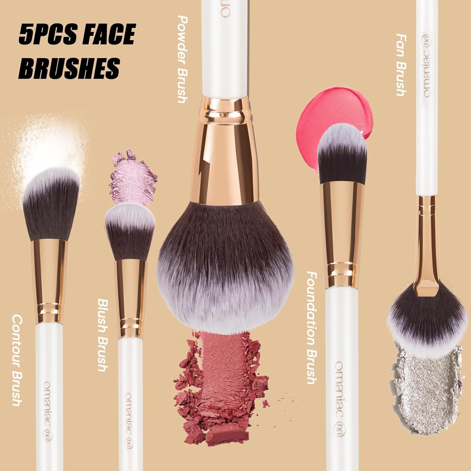 OMANIAC Makeup Brush Set Professional, 12 Pearlescent Wood Handle Makeup Brushes, Premium Cruelty-Free Synthetic Fiber Hair, Travel Make up Brushes Set with Case (White). - Image 4