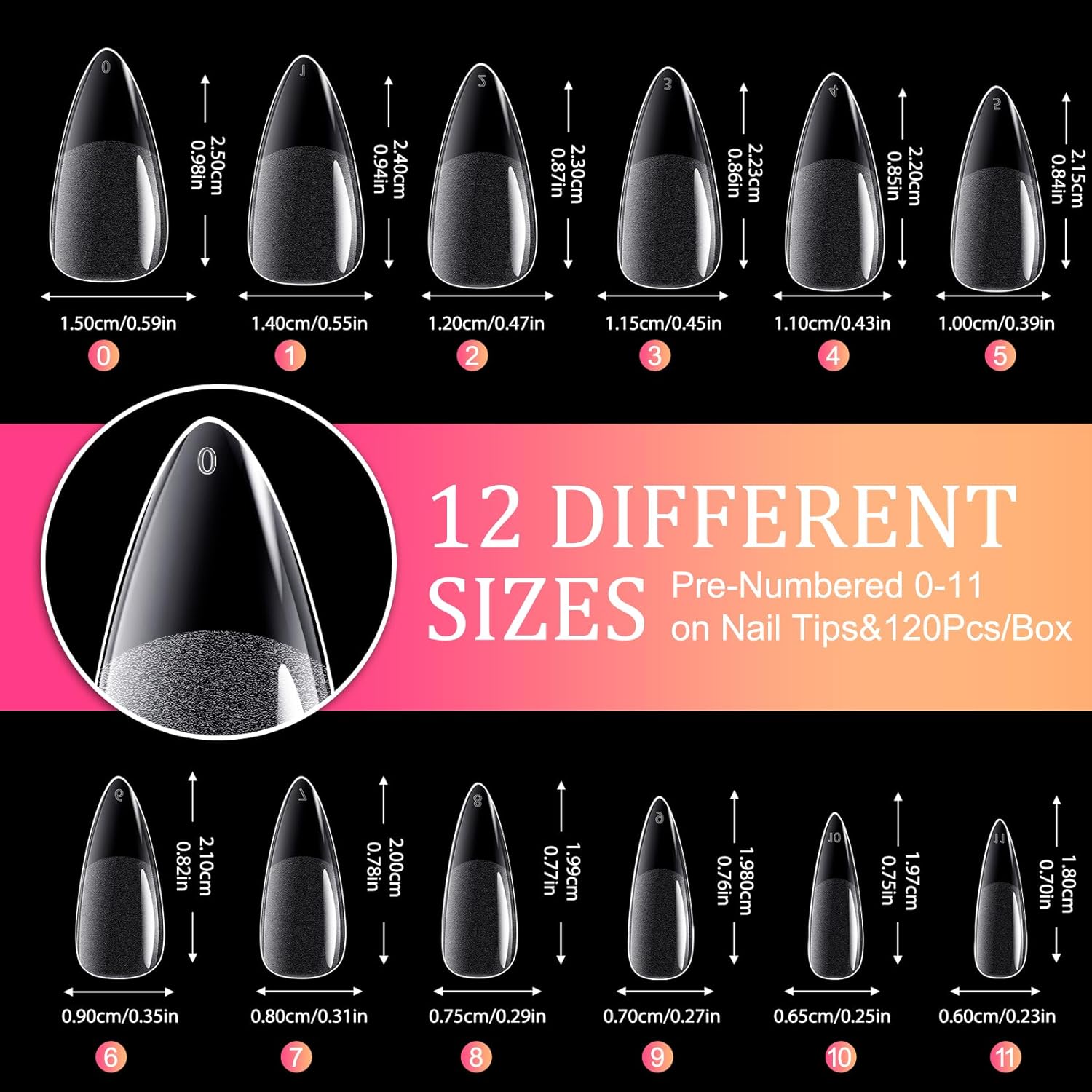 krofaue Short Almond Nail Tips - 120PCS Half Matte Acrylic Fake Nails with 12 Sizes Clear Press on Nails Almond for Extension Nail Manicure Home DIY - Image 3