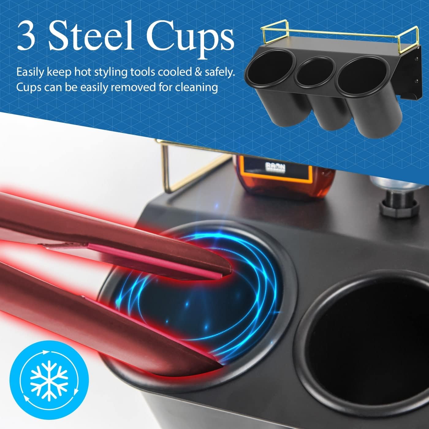 J JACKCUBE DESIGN Hair Dryer Holder Wall Mount Bathroom Vanity Hair Styling Care Tool Accessories 3 Cups Storage Organizer Caddy with Shelf Steel Black Gold- MK1002A (Black) - Image 3