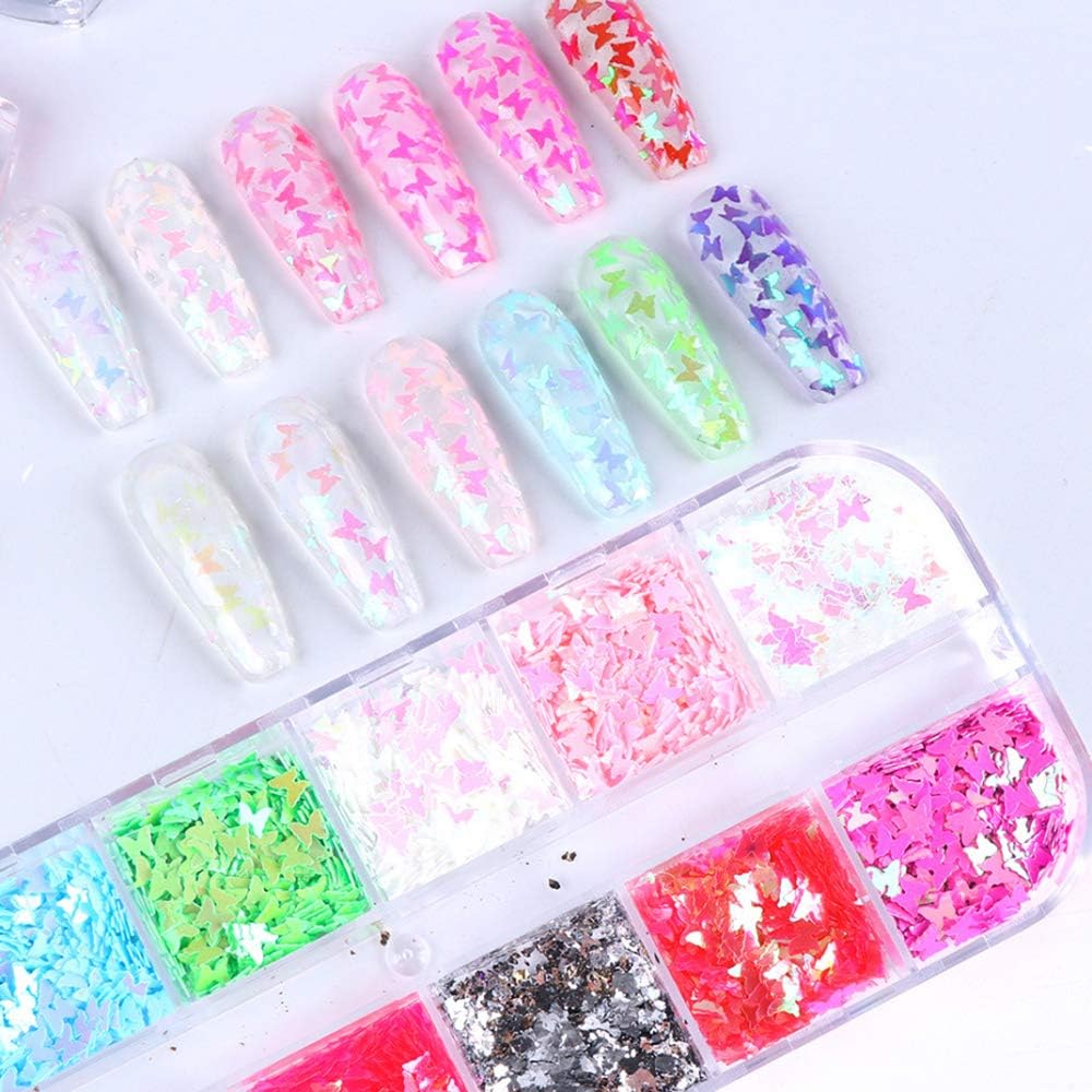 12 Colors Butterfly Glitter Nail Sequins Holographic 3D Nail Art Flakes Colorful Confetti Glitter Sticker,Nail Art Design Makeup DIY Decoration Kit,Nail Sequins for Face Body Eye Hair - Image 6