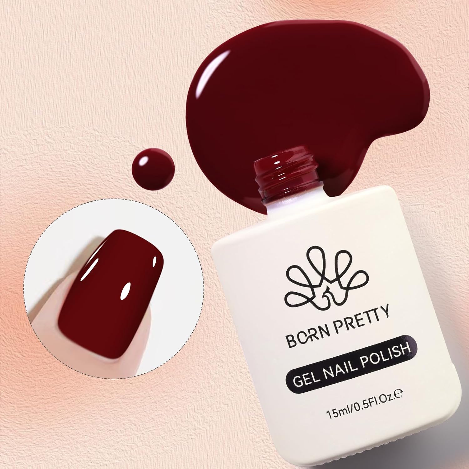 Born Pretty Red Burgundy Gel Nail Polish Dark Wine Red Color Nail Art Design Manicure DIY Salon Home 15ml - Image 2