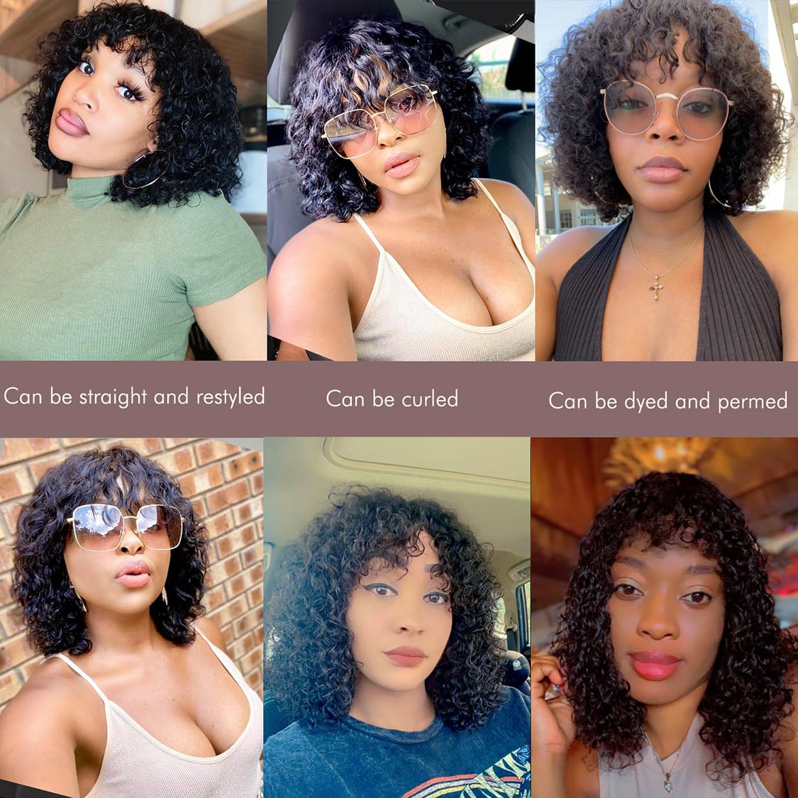 12inch short water wave wig with bangs glueless wear and go, 100% human hair wigs for black women, machine made, no lace, light and comfortable (wavy/natural black, 12 inches) - Image 4