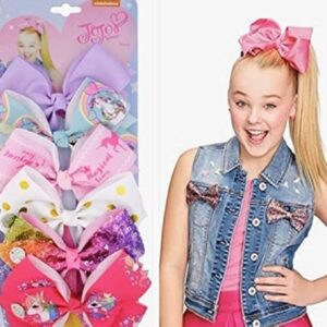 JOJO SIWA Hair bows Clips - 6 pieces/set siwa rainbow printed knot ribbon bow for girls handmade boutique hair clip children hair accessories (C)