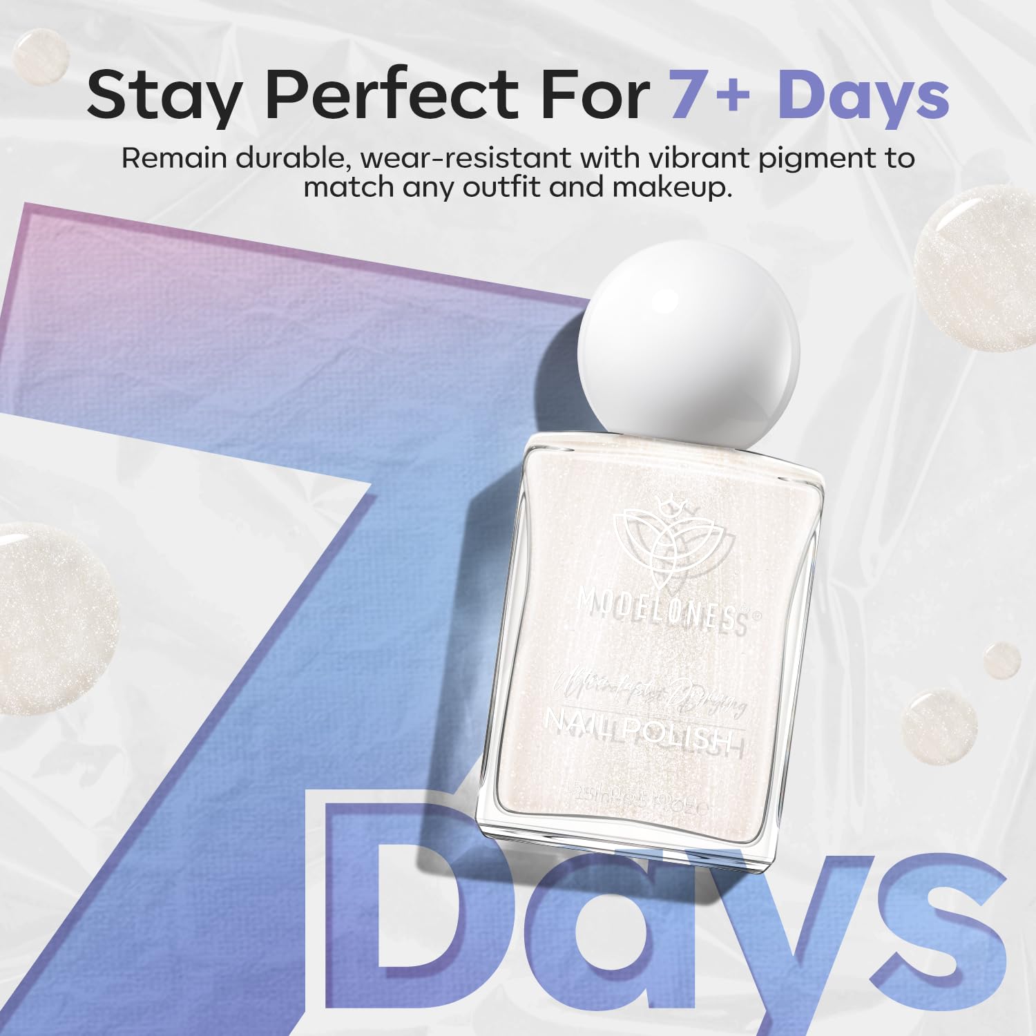 modelones Pearl White Nail Polish, Shimmer Glitter White 15 ml Quick Dry Nail Lacquer Strengthener Long Last Shine Fingernail Toe Nail Art DIY Home Travel Manicure Gift for Women Girls 0.5 Fl Oz - Image 7
