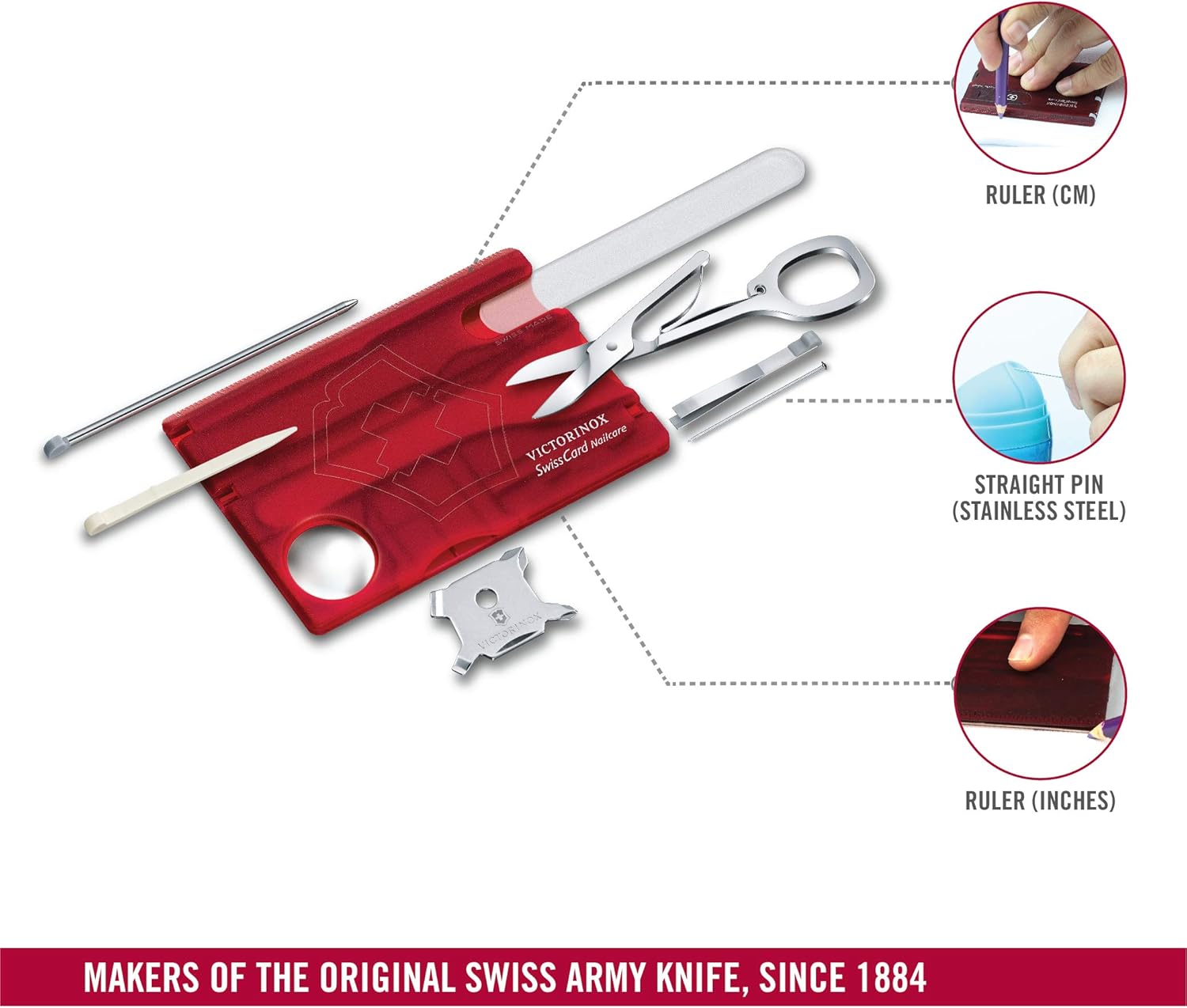 Victorinox SwissCard Nailcare 13 Function Multitool, Ruby - Image 4