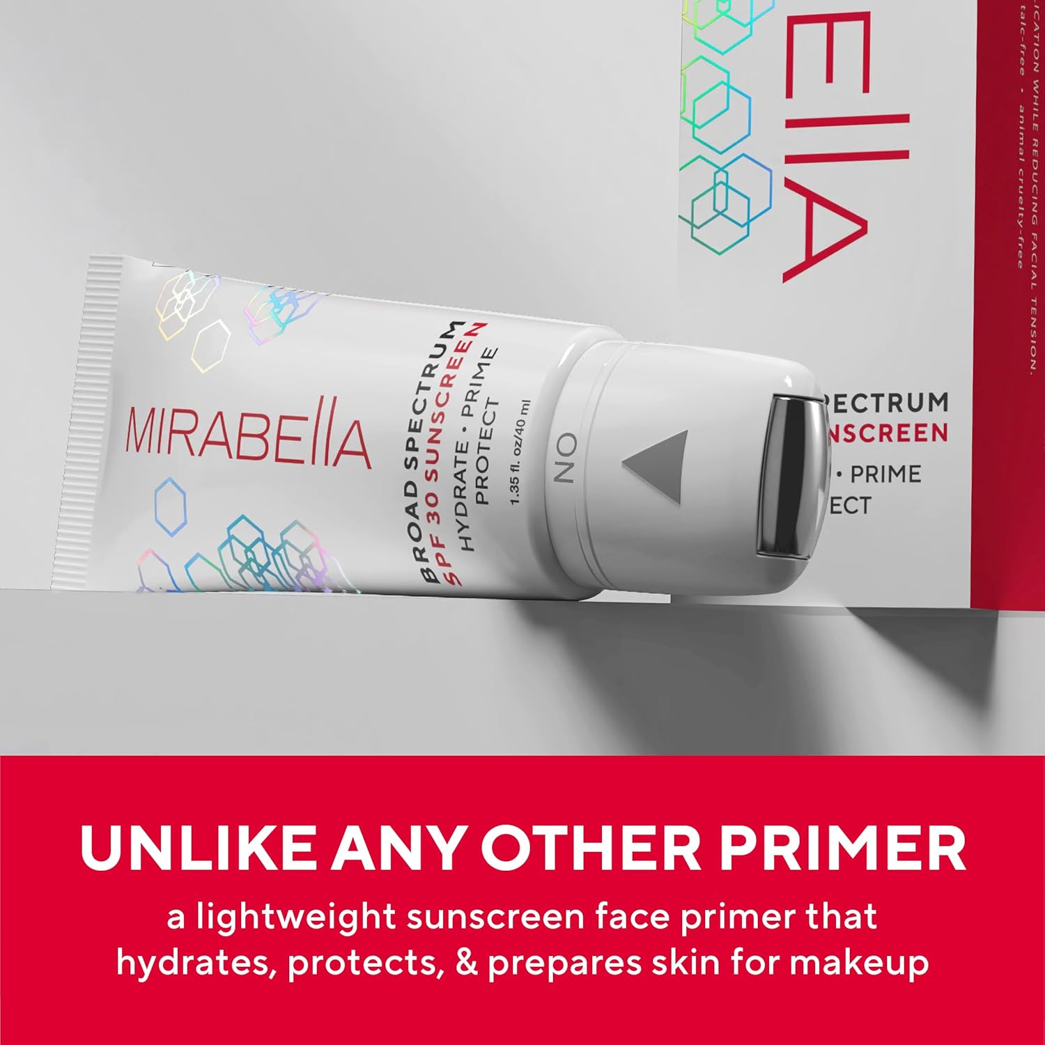 Mirabella Face Primer with SPF– Broad Spectrum SPF 30, Hydrating SPF Moisturizer Face Primer & Anti-Aging Formula with Hyaluronic Acid & Antioxidants - Face Roller Applicator, 1.35 fl. Oz - Image 2
