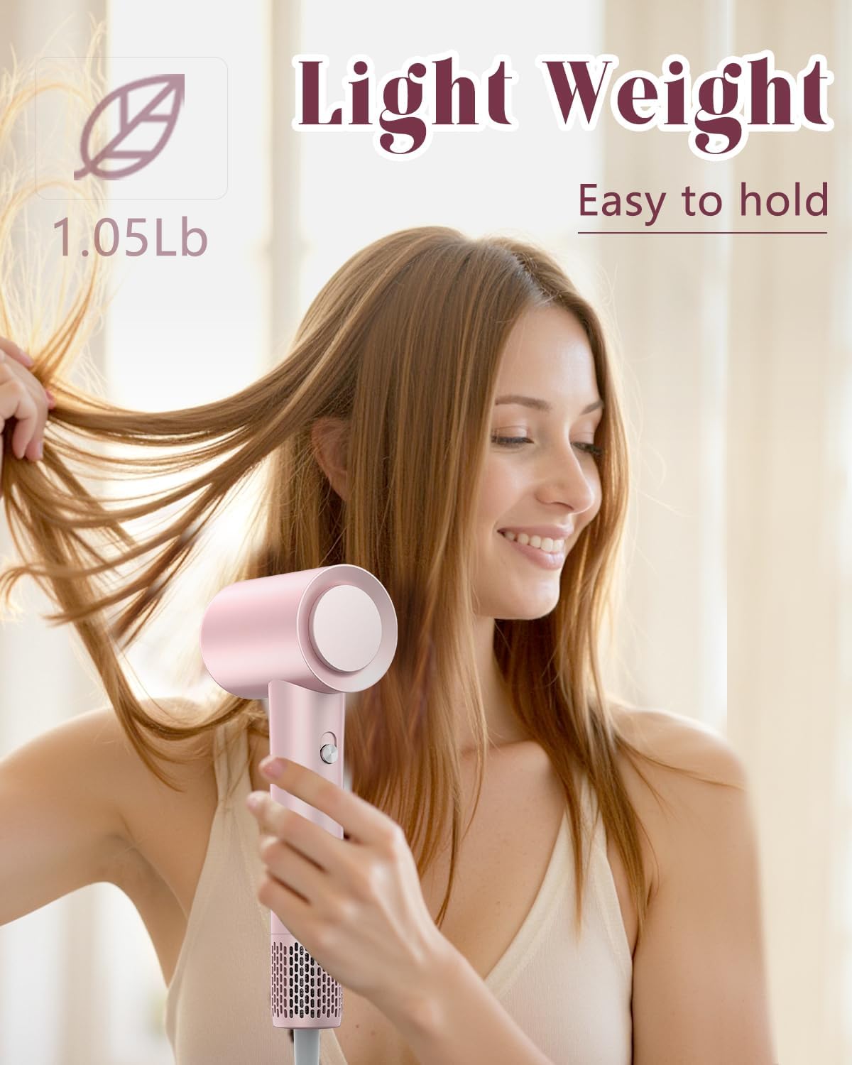 YEEGOR Hair Dryer,110000 RPM High-Speed Blow Dryer with Brushless Motor for Fast Drying, Professional Ionic Hair Dryer Hair Care for Travel|Home,Magnetic Nozzle for Women,Pink - Image 5