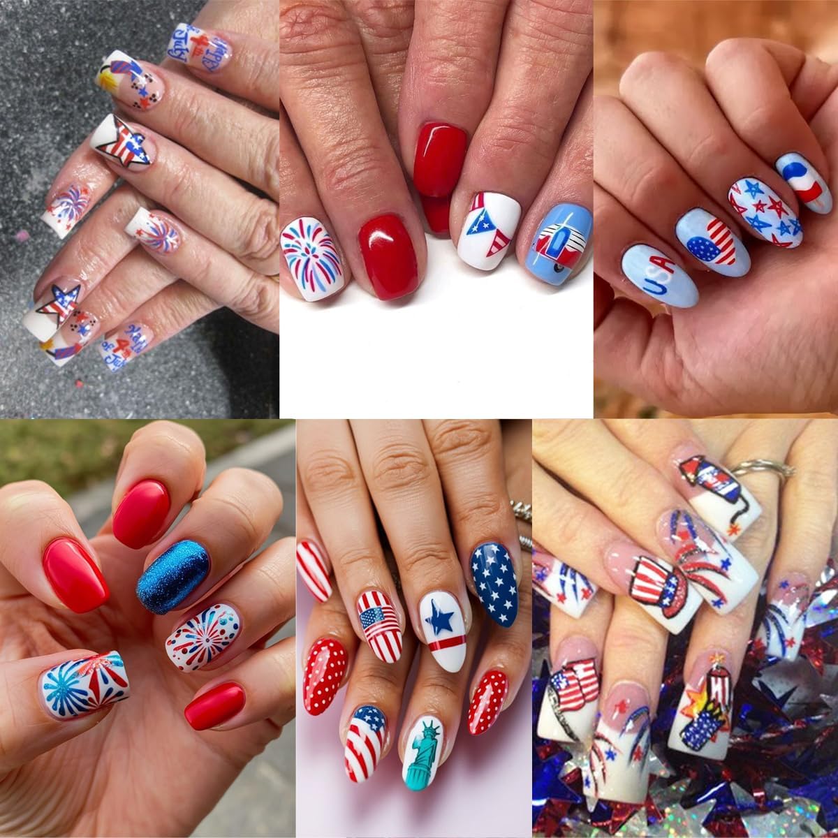 6 Sheets 4th of July Nail Stickers for Nail Art 3D Self Adhesive Independence Day Nail Art Stickers American Flag Stars Letters Fireworks USA Nail Decals Fourth of July Design Sticker for Women - Image 6
