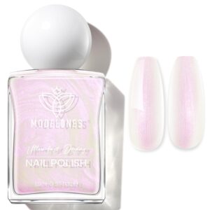 modelones Pearl Nail Polish, 15 ml Quick Dry Chrome Nail Polish Holographic Iridescent Shimmer Long Last Toe Fingernail Polish Nail Art Manicure Gift for Women Girls 0.5 Fl Oz