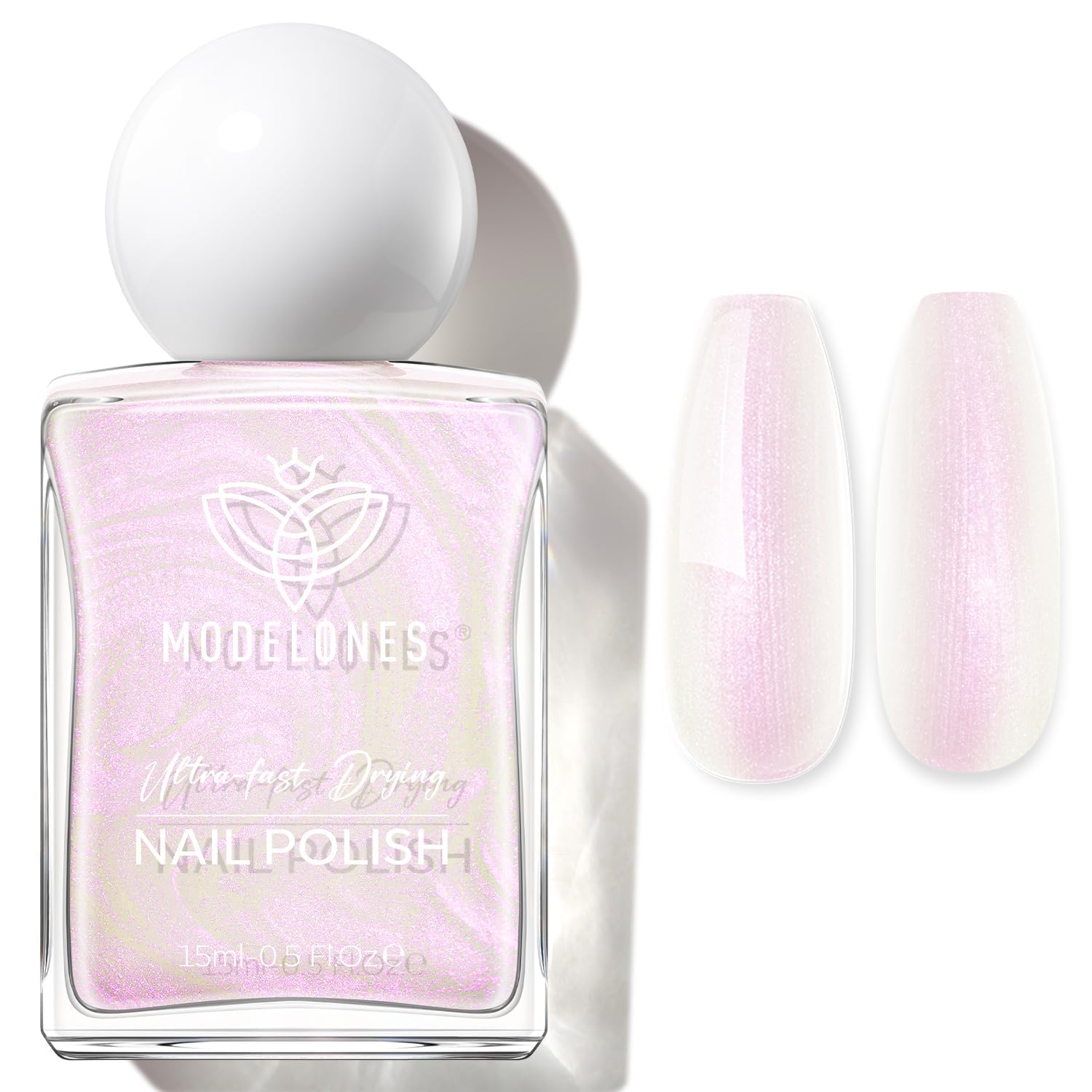 modelones Pearl Nail Polish, 15 ml Quick Dry Chrome Nail Polish Holographic Iridescent Shimmer Long Last Toe Fingernail Polish Nail Art Manicure Gift for Women Girls 0.5 Fl Oz