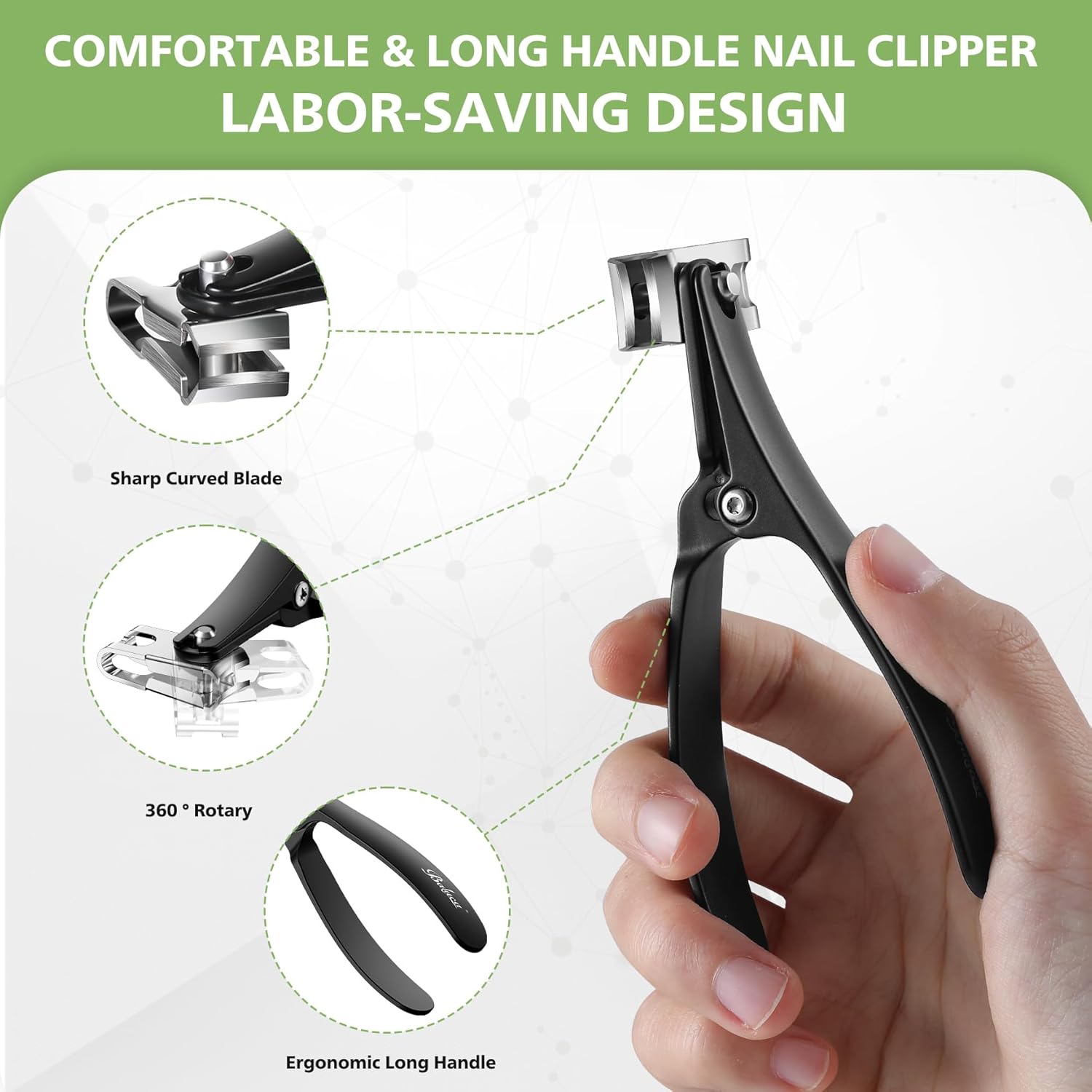 BALUCA 360ยฐ Rotating Jaw Toenail Clippers for Thick Nails for Seniors - Comfortable Grip Handle Fingernail Clippers, Upgraded Design Nail Cutters Trimmer for Men and Women - Image 6