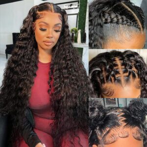 13x6 Water Wave Lace Front Wigs Human Hair Pre Plucked Bleached Knots 200 Density Wet And Wavy Glueless Wigs Human Hair 28 Inch Hd Lace Frontal Wig With Baby Hair