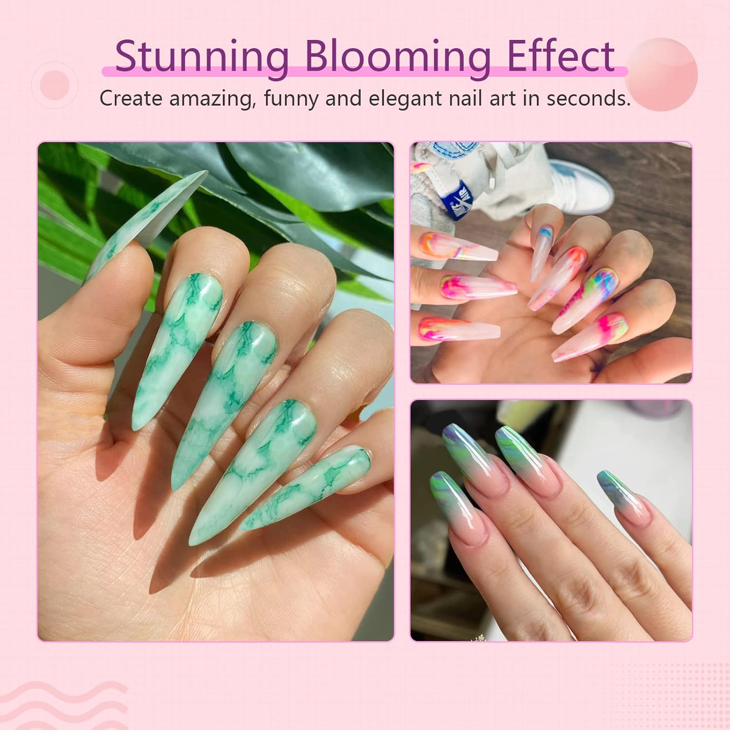 SAVILAND Blooming Gel: 15ml Blooming Gel Nail Polish with Nails Brush Blossom for Spreading Effect Marble Nail Polish Flower Watercolor Nails Art Design Manicure Salon Home DIY - Image 2