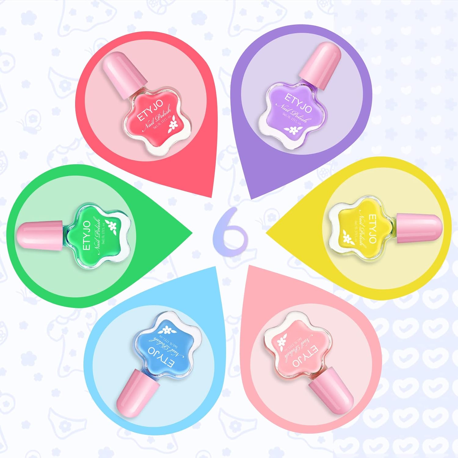 Kids Nail Polish - Non-Toxic, Water-Based, Low Odor, Peel-Off, Quick Dry Set for Girls Ages 3+ (6 Colors) - Image 2