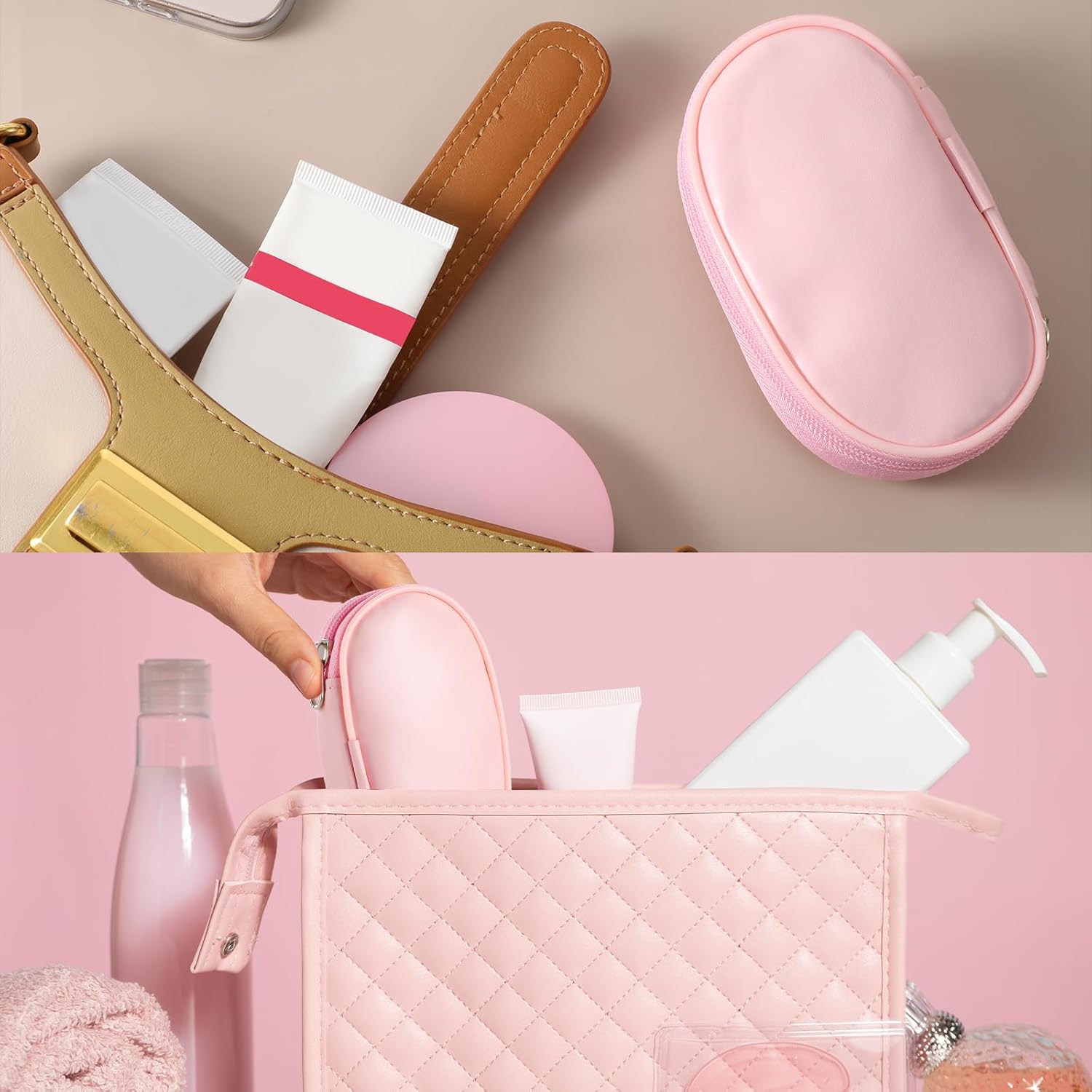 10 Pcs Travel Makeup Brush Set with Case Pink Mini Makeup Brushes Portable Travel Size Make up Brushes Kabuki Powder Foundation Blush Highlight Eye Blending Shadows Concealer Lips Brush for Travel - Image 4