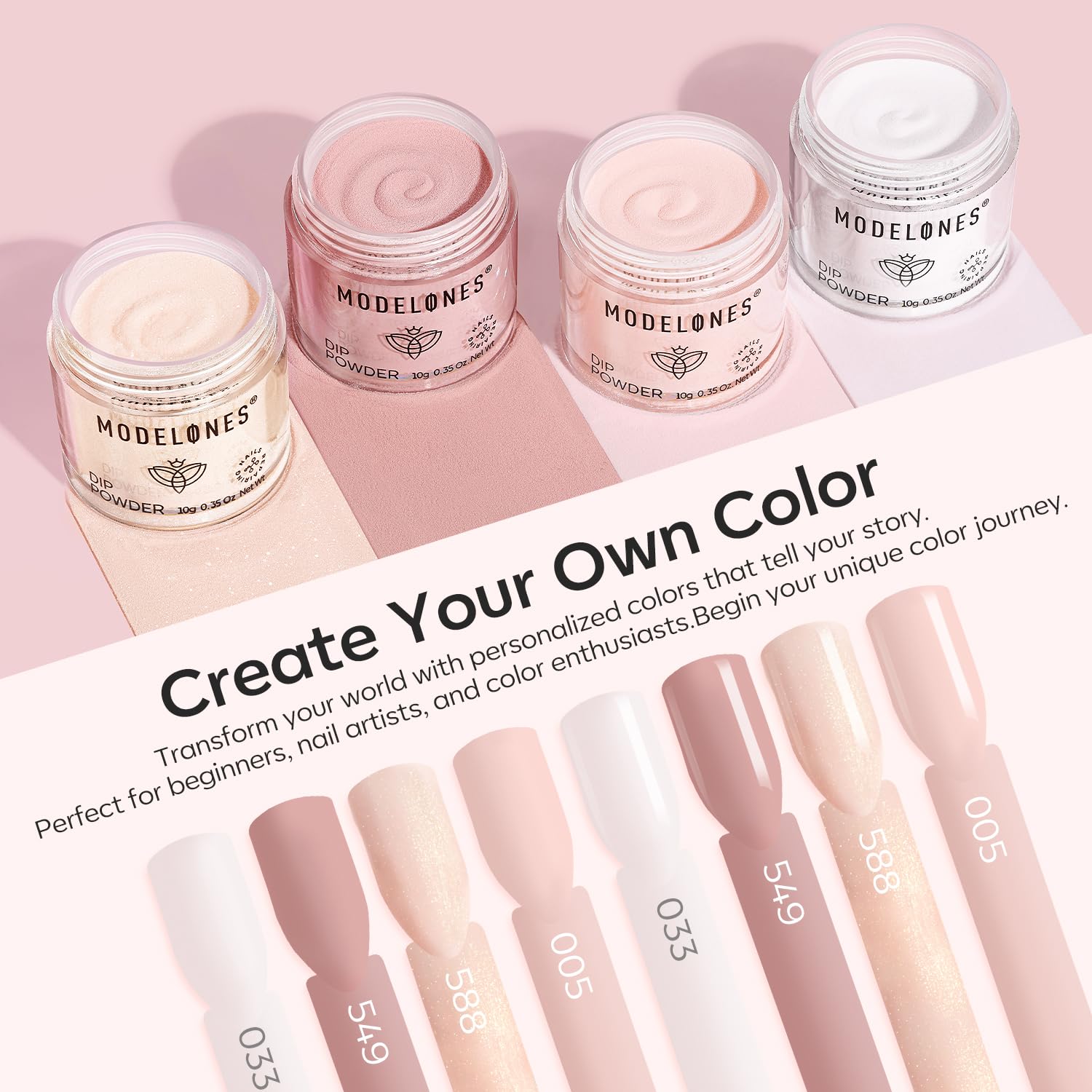 Modelones Dip Powder Nail Kit, 4 Colors Nude Pink Glitter Dipping Starter Set with Liquid and Complete Accessories for French Nails Art Salon DIY at Home Manicure - Image 2