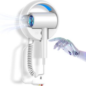 110V Hotel Wall Mounted Hair Dryer for Bathroom(with Night Light) Professional Styling HairDryer for Salon【Blue Light Negative Ions】 Fast Drying Restroom Blow Dryer,Matte Texture - Pearly White
