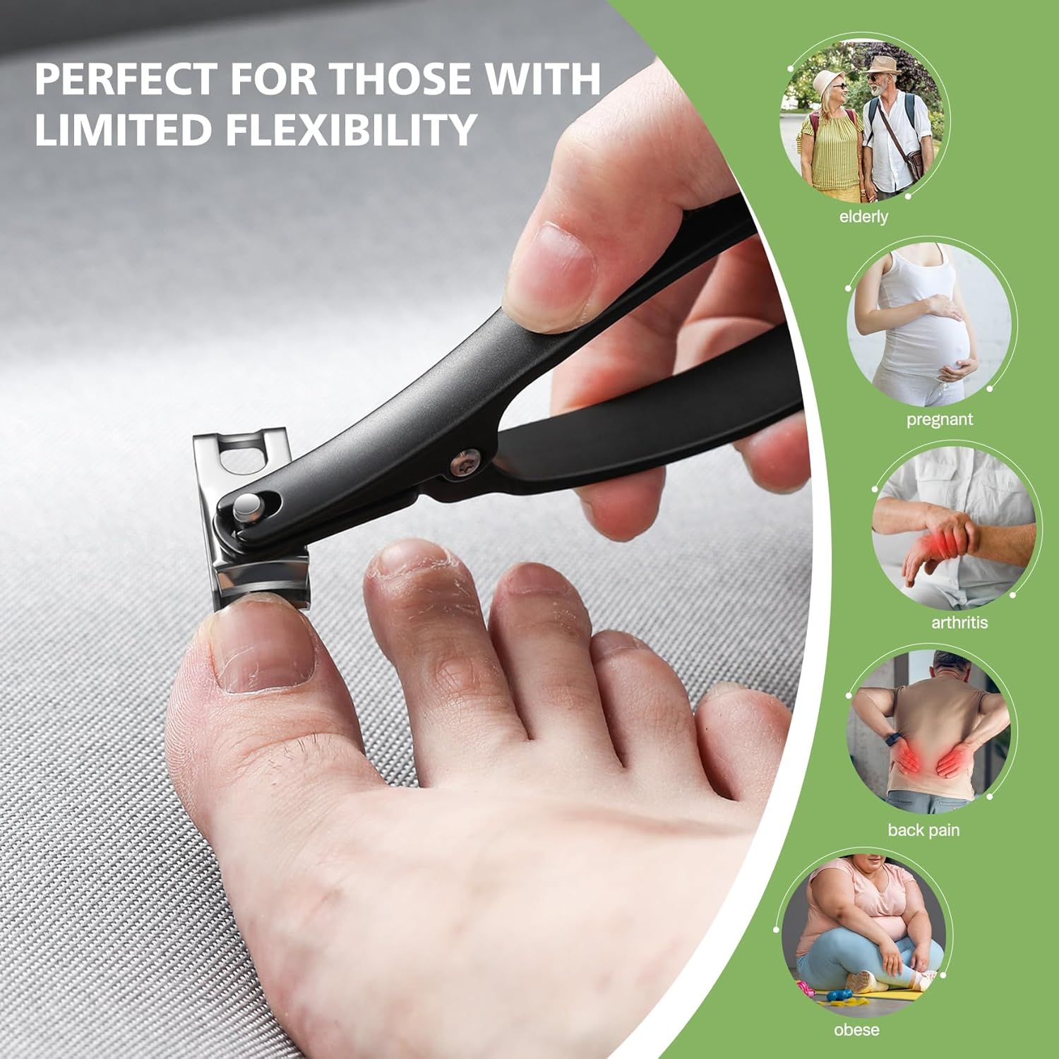 BALUCA 360ยฐ Rotating Jaw Toenail Clippers for Thick Nails for Seniors - Comfortable Grip Handle Fingernail Clippers, Upgraded Design Nail Cutters Trimmer for Men and Women - Image 2