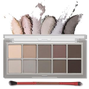 Erinde 10 Colors Matte Eyeshadow Palette, Grey Brown Eye Shadow Palette Makeup, Neutral Taupe Eye Makeup Pallet, Ultra-Blendable, Long Lasting Natural Nude Eyeshadow Pallete for Older Women, Cement