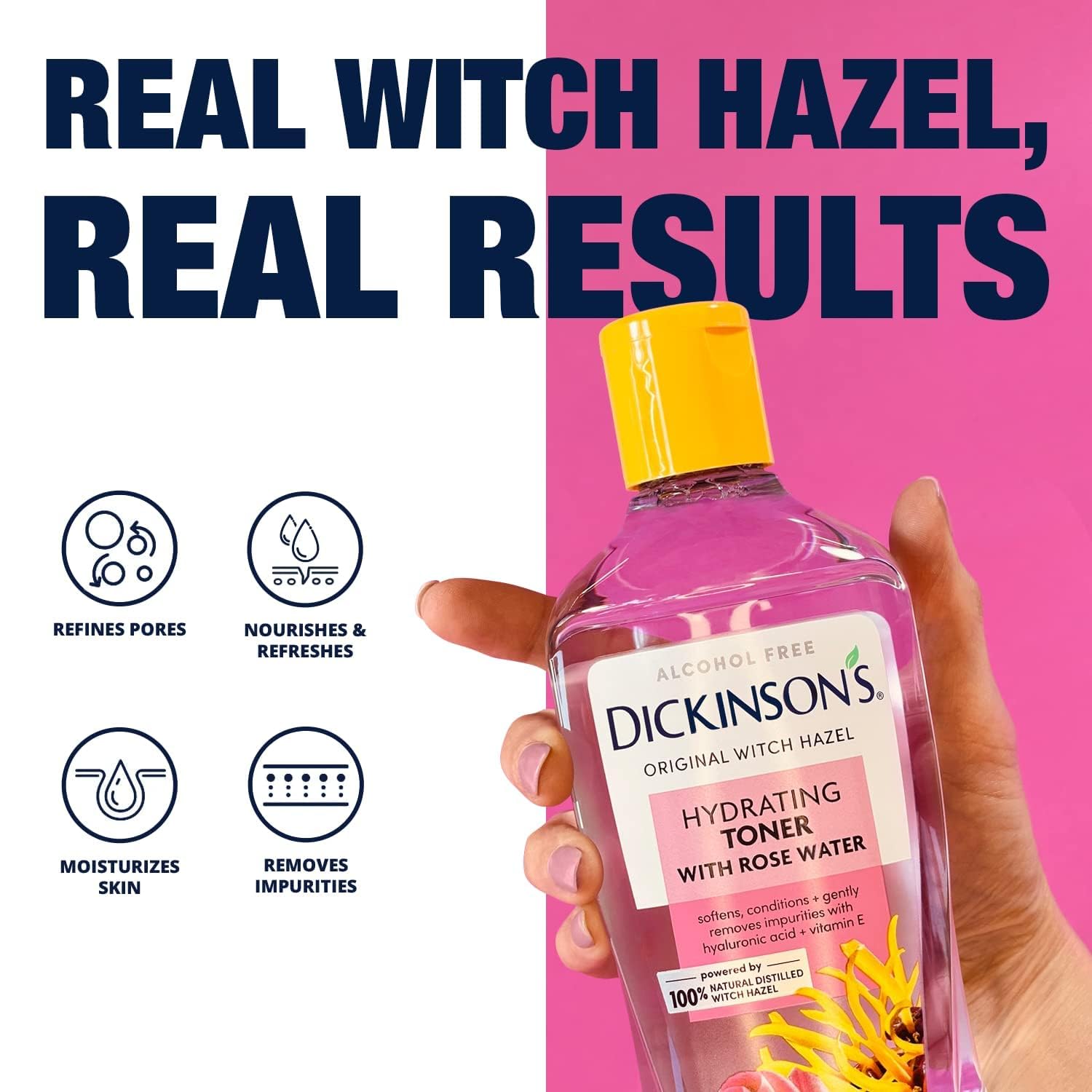 Dickinson's Enhanced Witch Hazel Hydrating Toner with Rosewater, Alcohol Free, 98% Natural Formula, 16 Fl Oz (Pack of 1) - Image 3