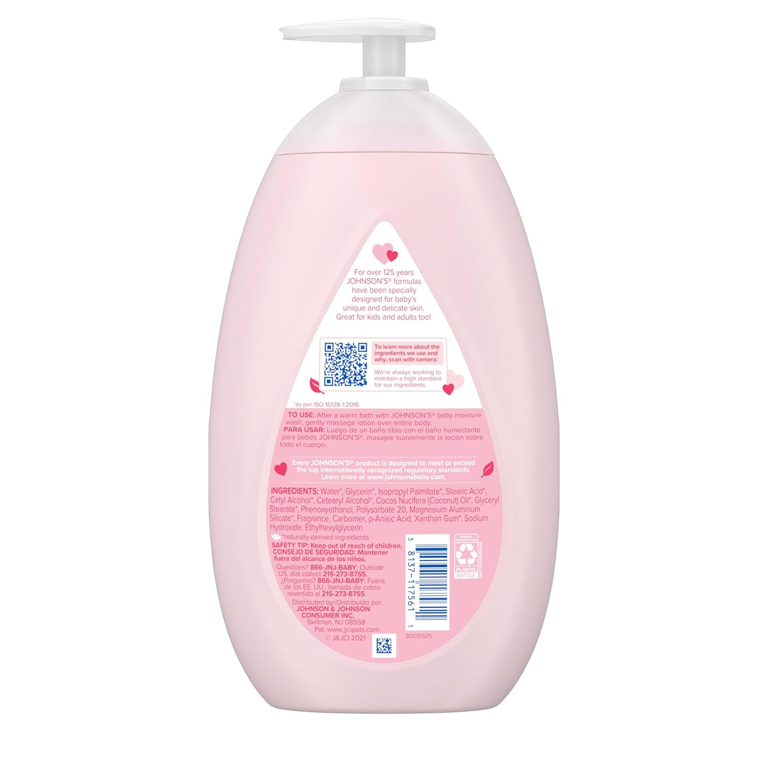 Johnson's Moisturizing Mild Pink Baby Lotion with Coconut Oil for Delicate Baby Skin, Paraben-, Phthalate- & Dye-Free, Hypoallergenic & Dermatologist-Tested, Baby Skin Care, 27.1 Fl. Oz - Image 3