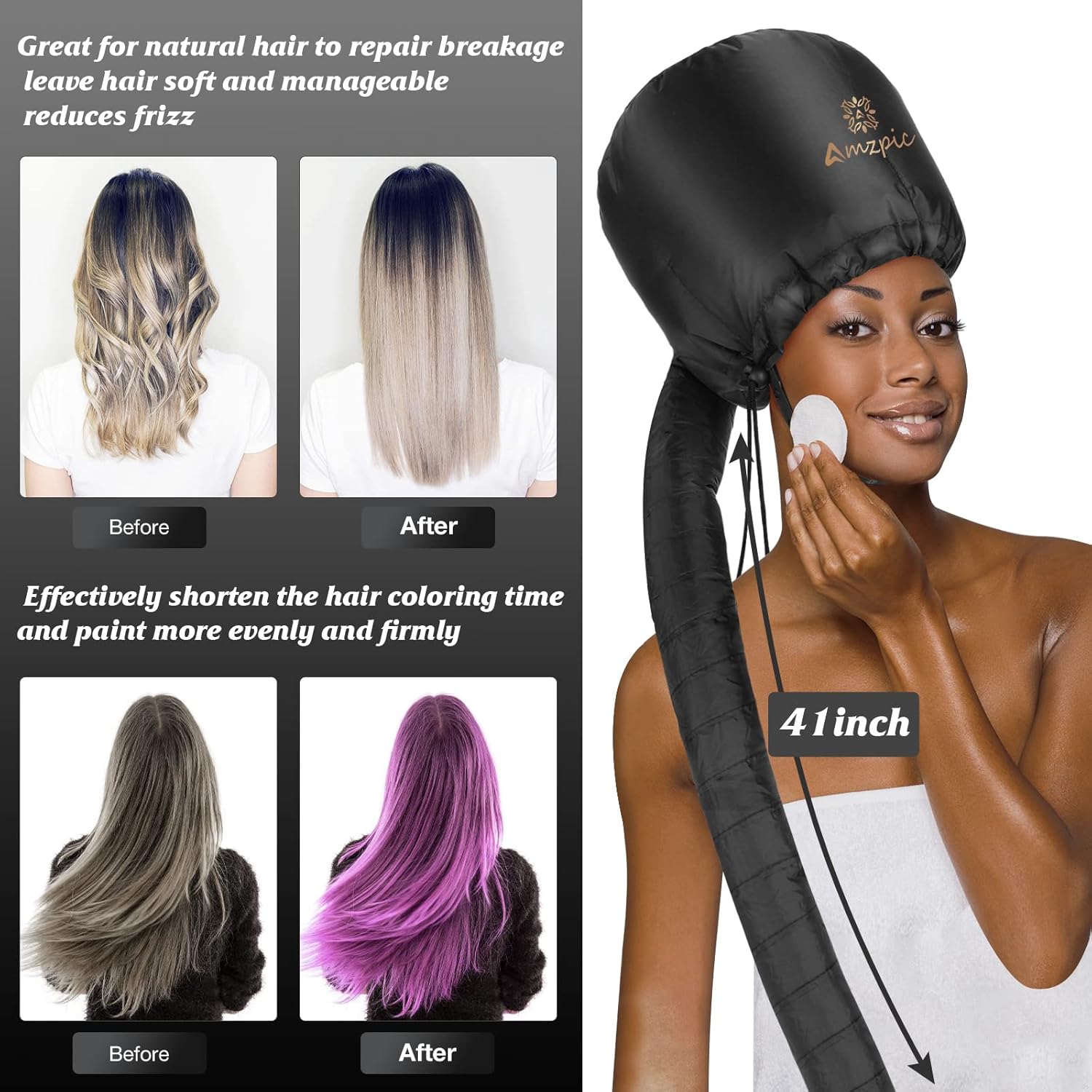Bonnet Hood Hair Dryer Attachment - Soft, Adjustable Extra Large Bonnet Hair Dryer for Speeds Up Drying Time at Home, Easy to Use for Styling, Curling and Deep Conditioning (Black) - Image 6