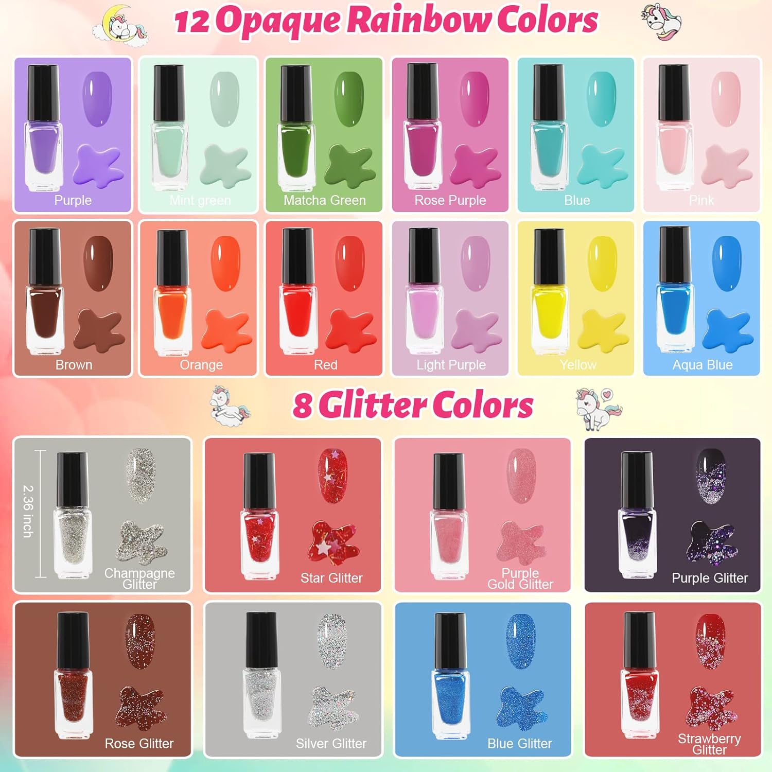 Kids Nail Polish Set for Girls, 25pcs Non-Toxic Peel-Off Water-Based Nail Polish, Glittery and Opaque Christmas Birthday Gifts Toddlers Kids Girls Toys - Image 2