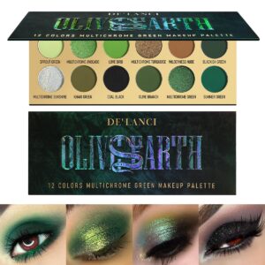Olive Green Eyeshadow Palette, Brown Green Multichrome Eyeshadow for Nude Smokey Eyes, 12 Colors Highly Pigmented Matte Shimmer Glitter Long Lasting Eye Makeup Pallet for Daily, Cos, Party, Talc Free